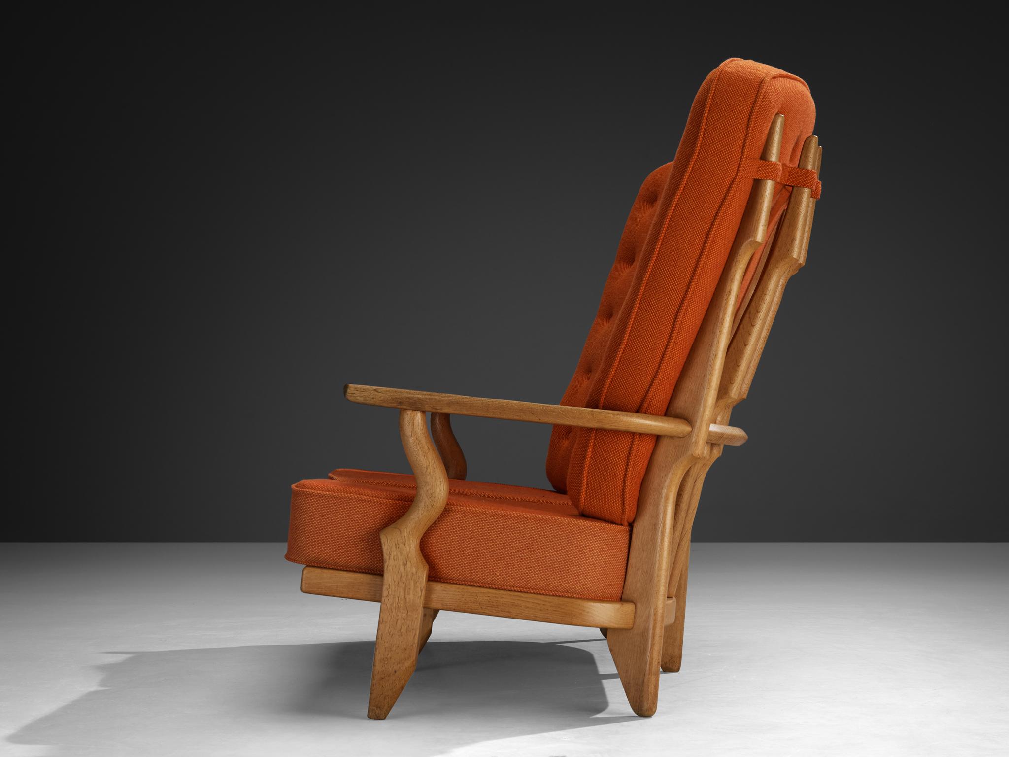 Guillerme & Chambron Grand Repos Sofa in Oak and Orange Upholstery in vendita 3