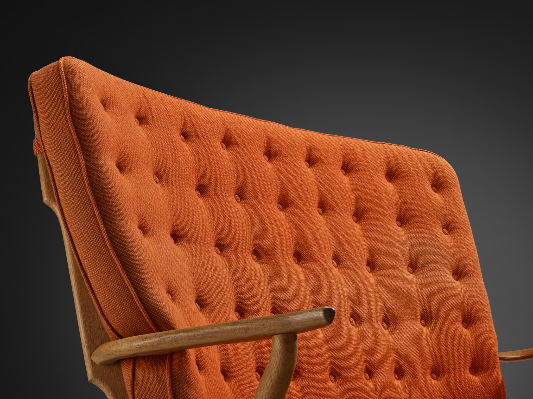 Guillerme & Chambron Grand Repos Sofa in Oak and Orange Upholstery in vendita 4
