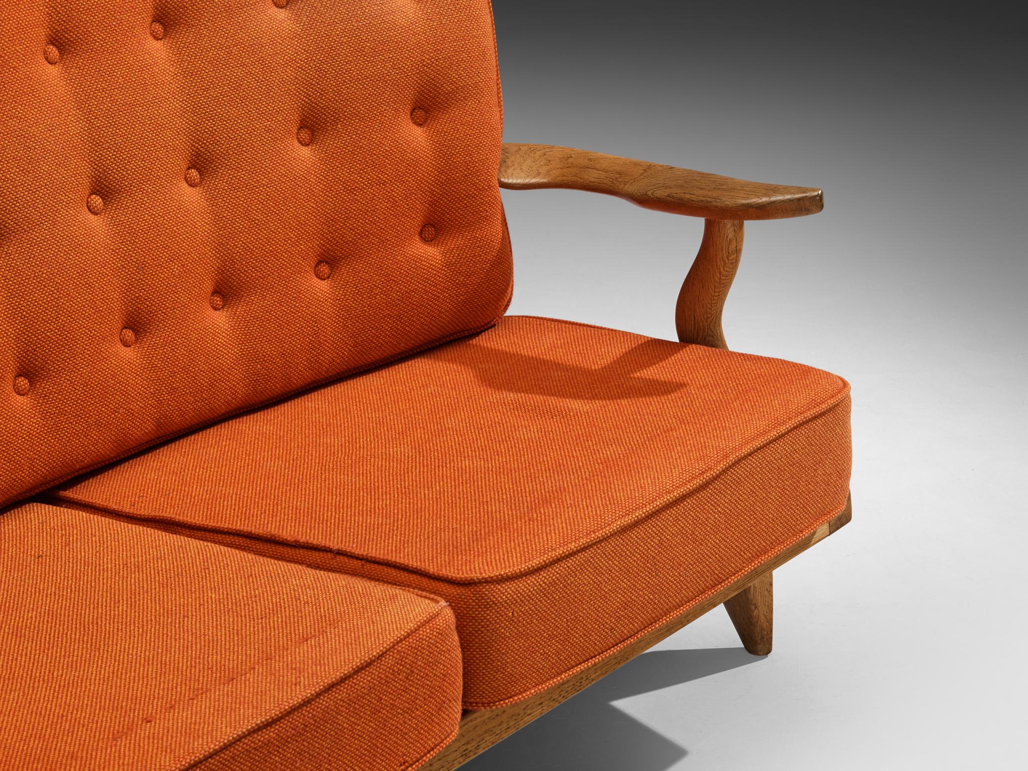 Francese Guillerme & Chambron Grand Repos Sofa in Oak and Orange Upholstery in vendita