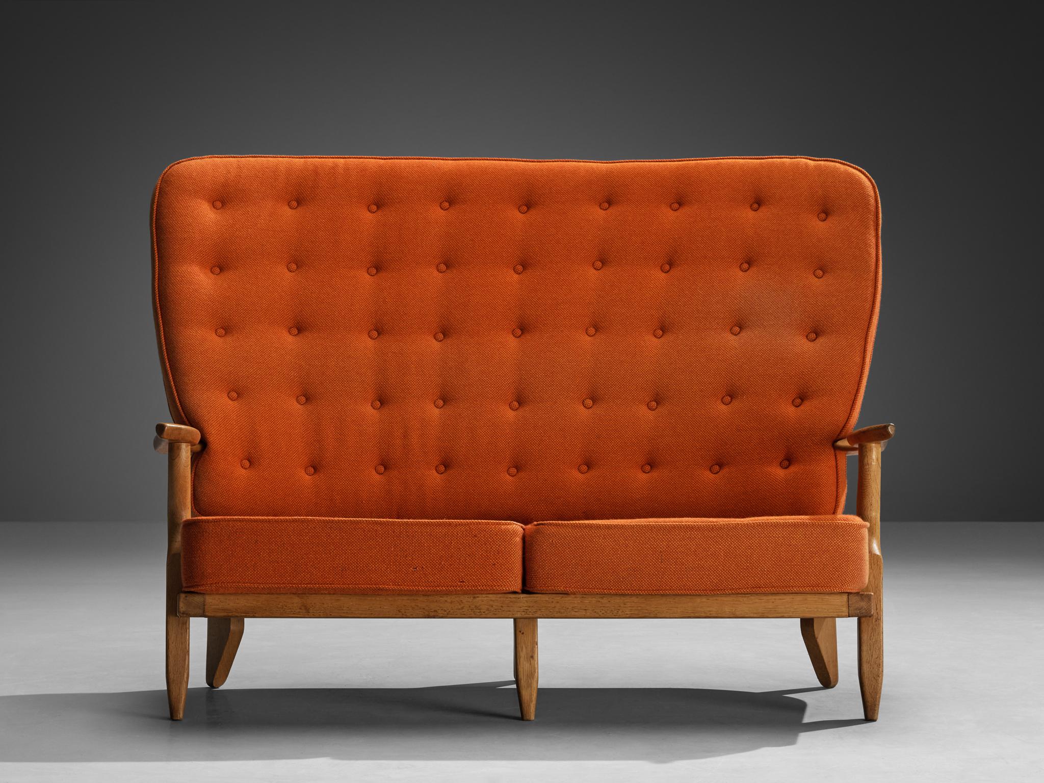Tessuto Guillerme & Chambron Grand Repos Sofa in Oak and Orange Upholstery in vendita