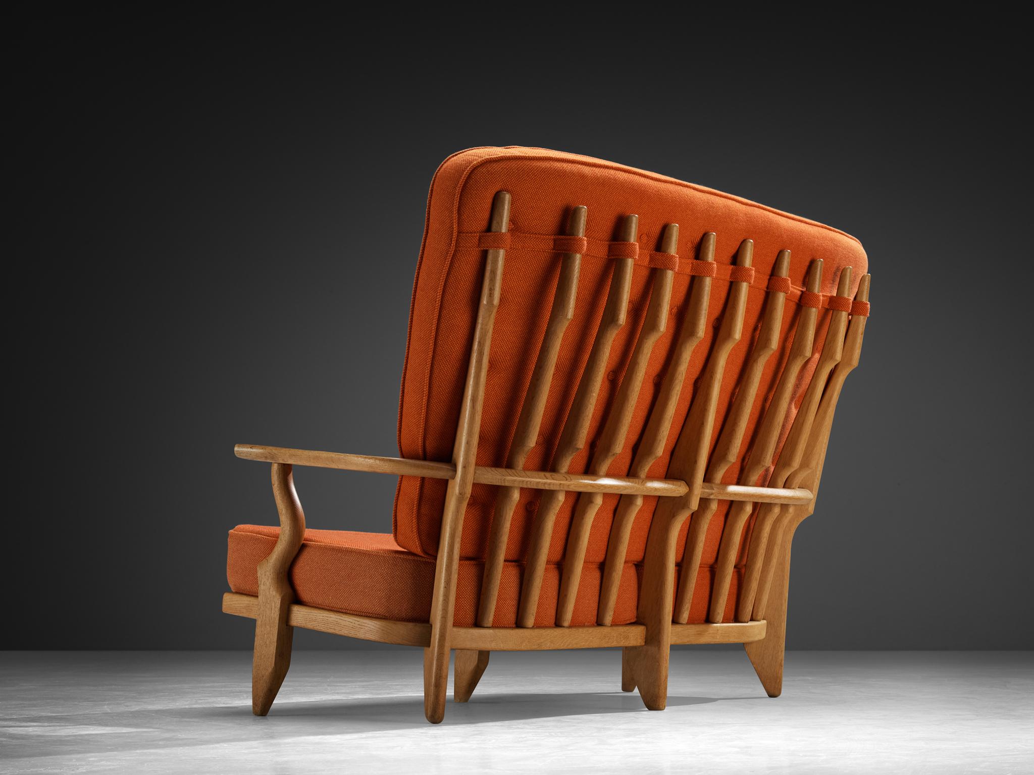 Guillerme & Chambron Grand Repos Sofa in Oak and Orange Upholstery in vendita 1