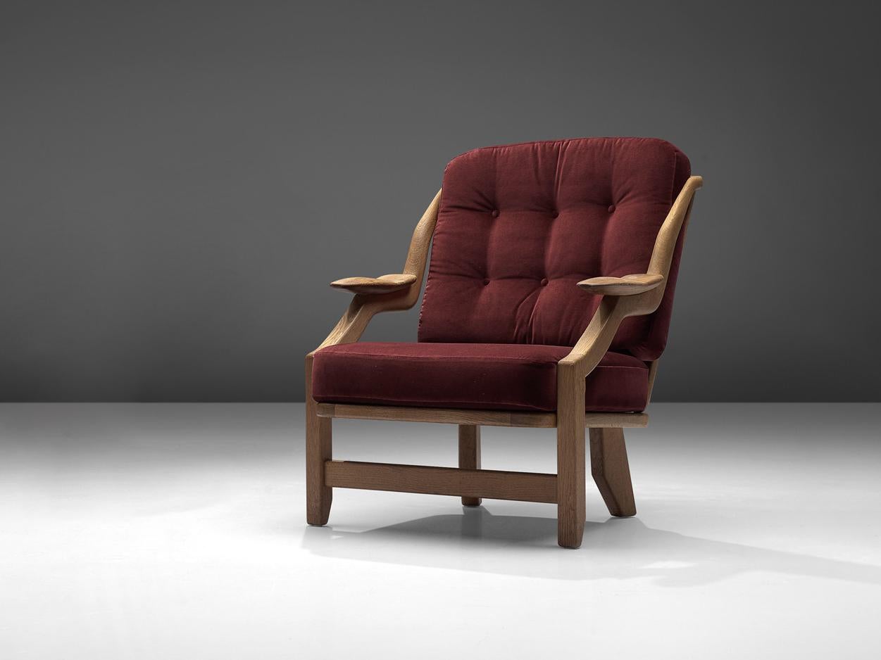 French Guillerme & Chambron 'Gregoire' Lounge Chair in Oak For Sale