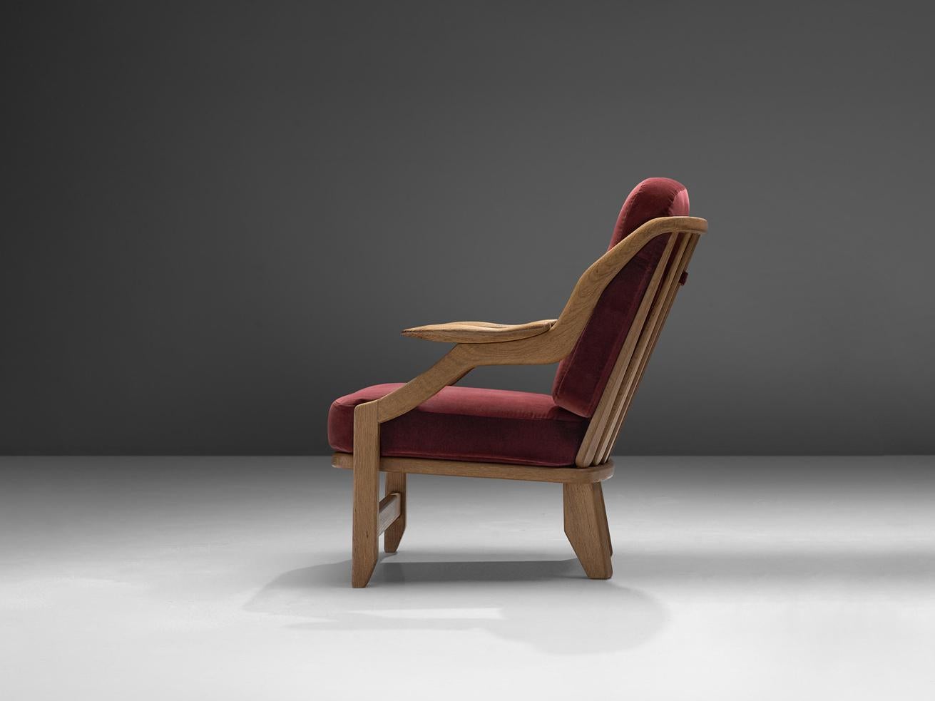 Fabric Guillerme & Chambron 'Gregoire' Lounge Chair in Oak For Sale