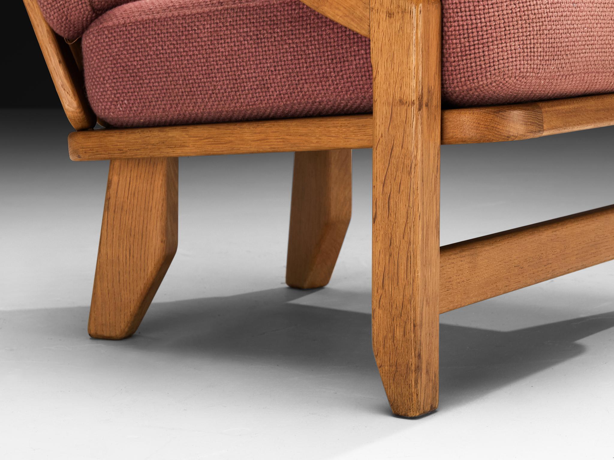 Sedia da salotto 'Gregoire' di Guillerme & Chambron in legno massiccio di Oak e lana rosa antico in vendita 2