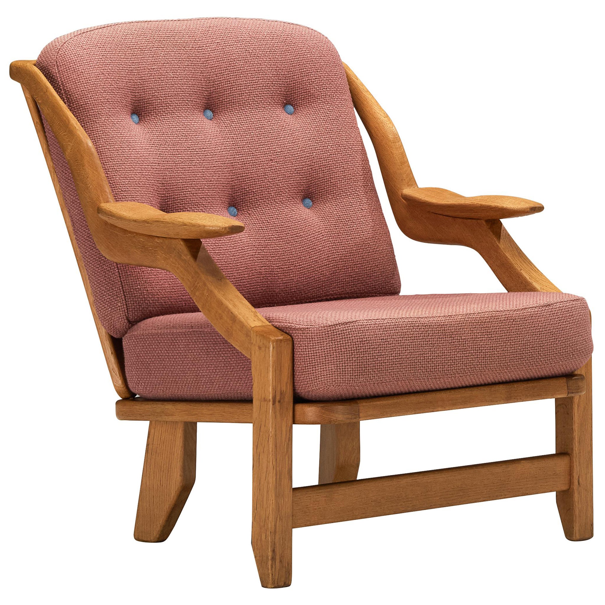 Sedia da salotto 'Gregoire' di Guillerme & Chambron in legno massiccio di Oak e lana rosa antico in vendita