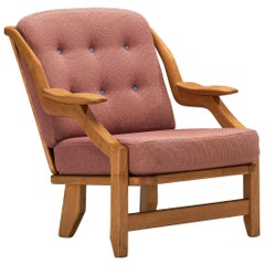 Sedia da salotto 'Gregoire' di Guillerme & Chambron in legno massiccio di Oak e lana rosa antico