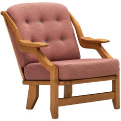 Sedia da salotto 'Gregoire' di Guillerme & Chambron in legno massiccio di Oak e lana rosa antico