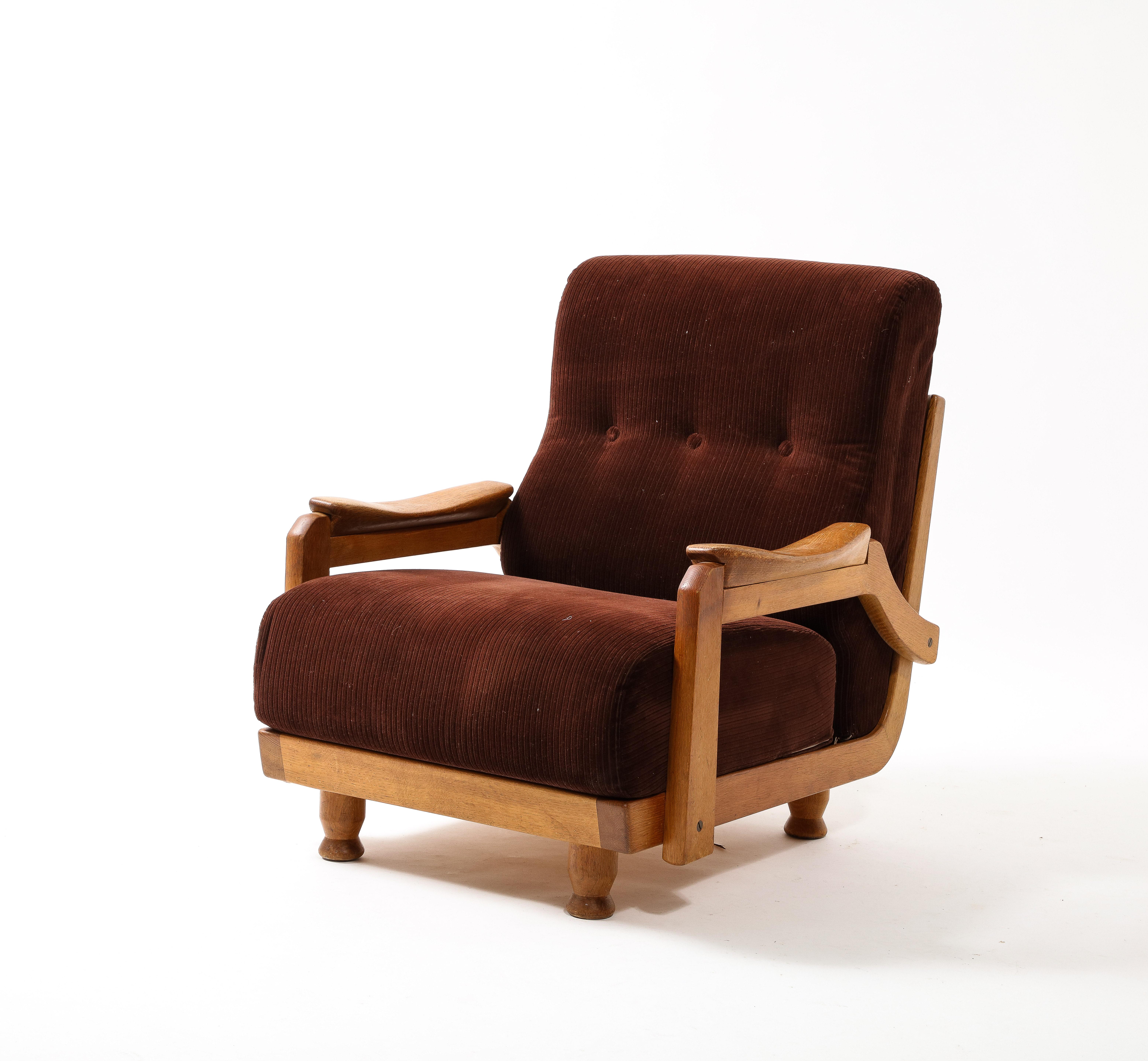 Guillerme & Chambron Hazelnut Velvet Lounge Chairs, France 1950 For Sale 10
