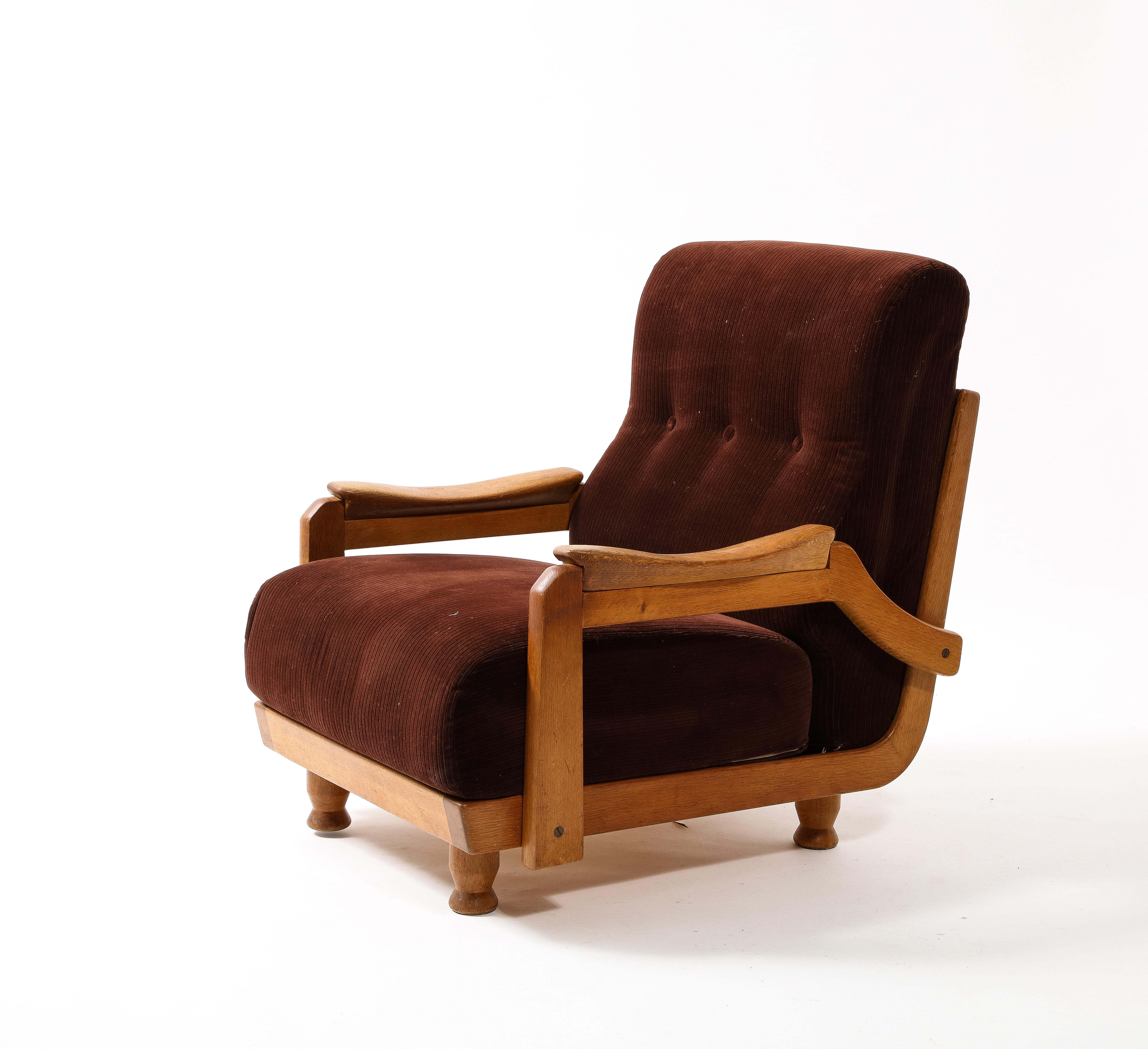 Guillerme & Chambron Hazelnut Velvet Lounge Chairs, France 1950 For Sale 11