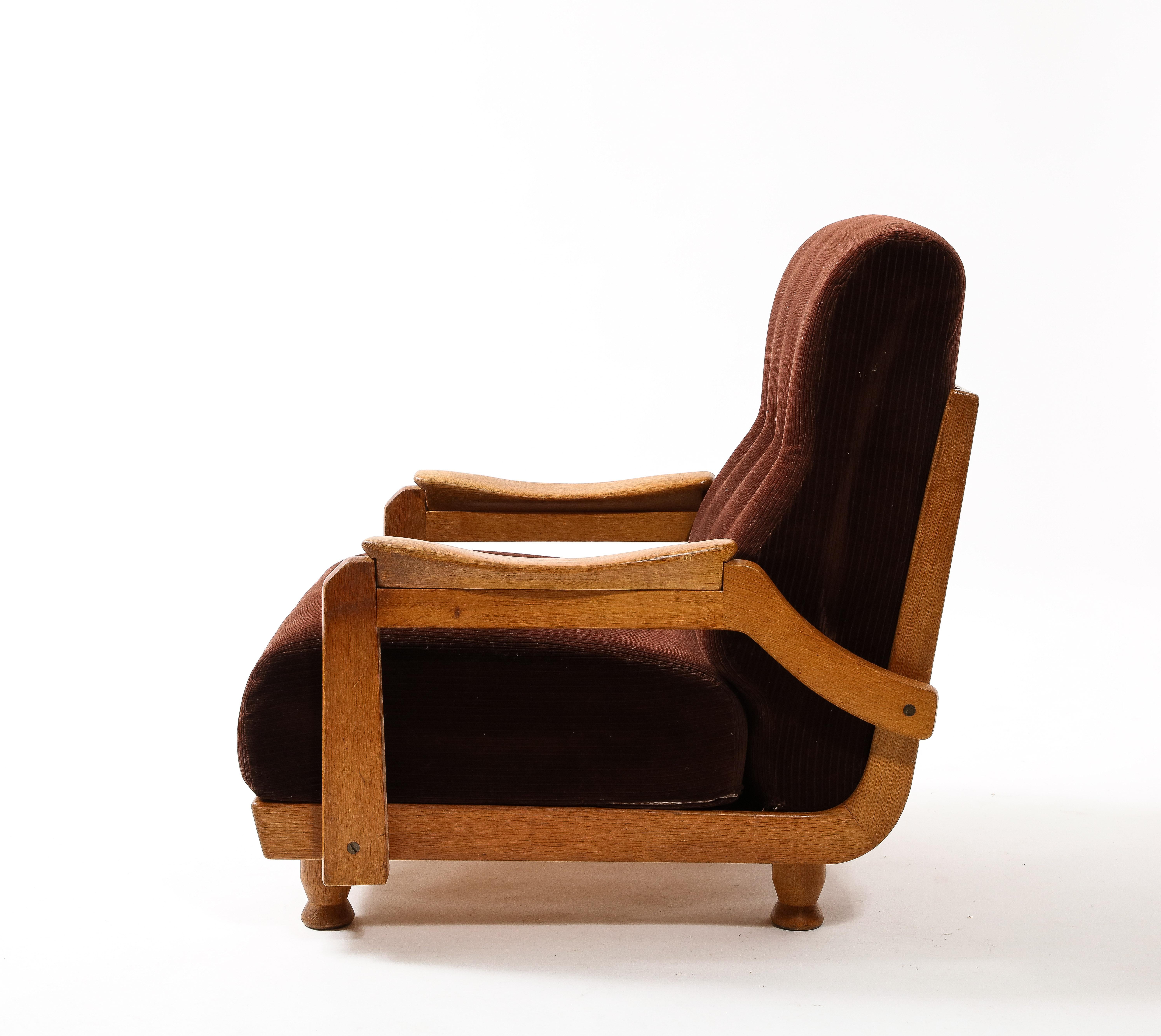 Guillerme & Chambron Hazelnut Velvet Lounge Chairs, France 1950 For Sale 12