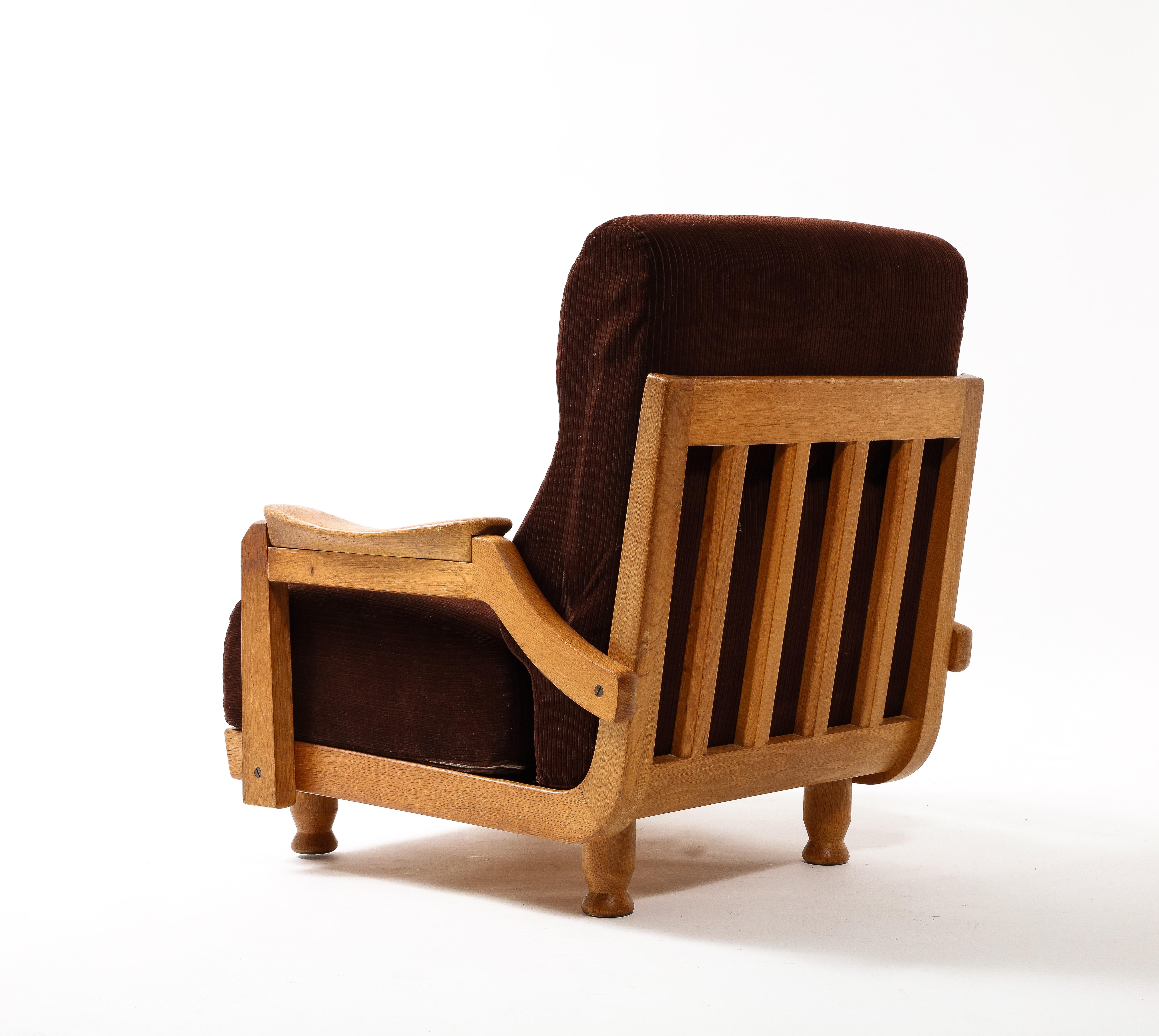 Mid-Century Modern Guillerme & Chambron Hazelnut Velvet Lounge Chairs, France 1950 For Sale