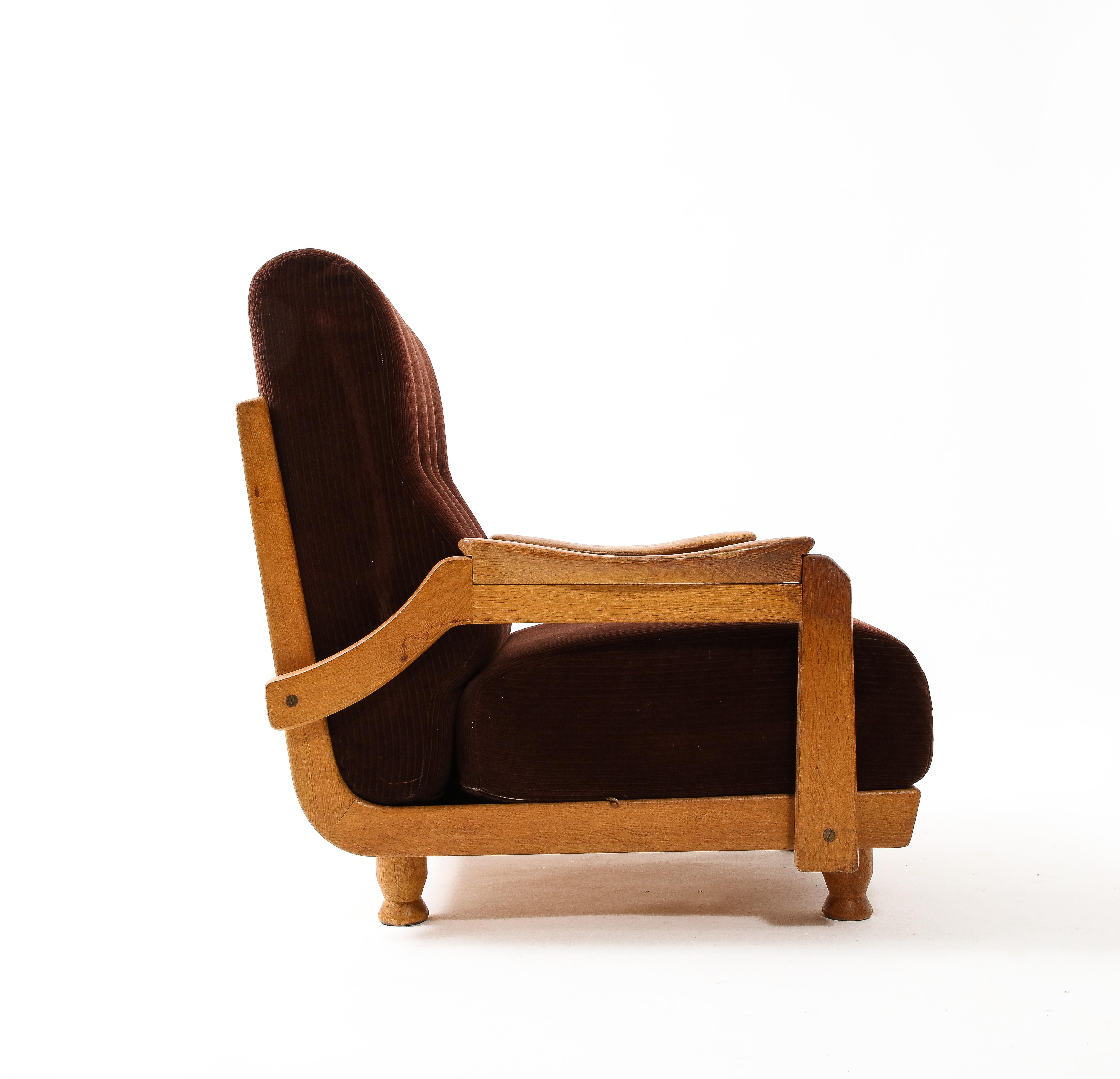 20th Century Guillerme & Chambron Hazelnut Velvet Lounge Chairs, France 1950 For Sale