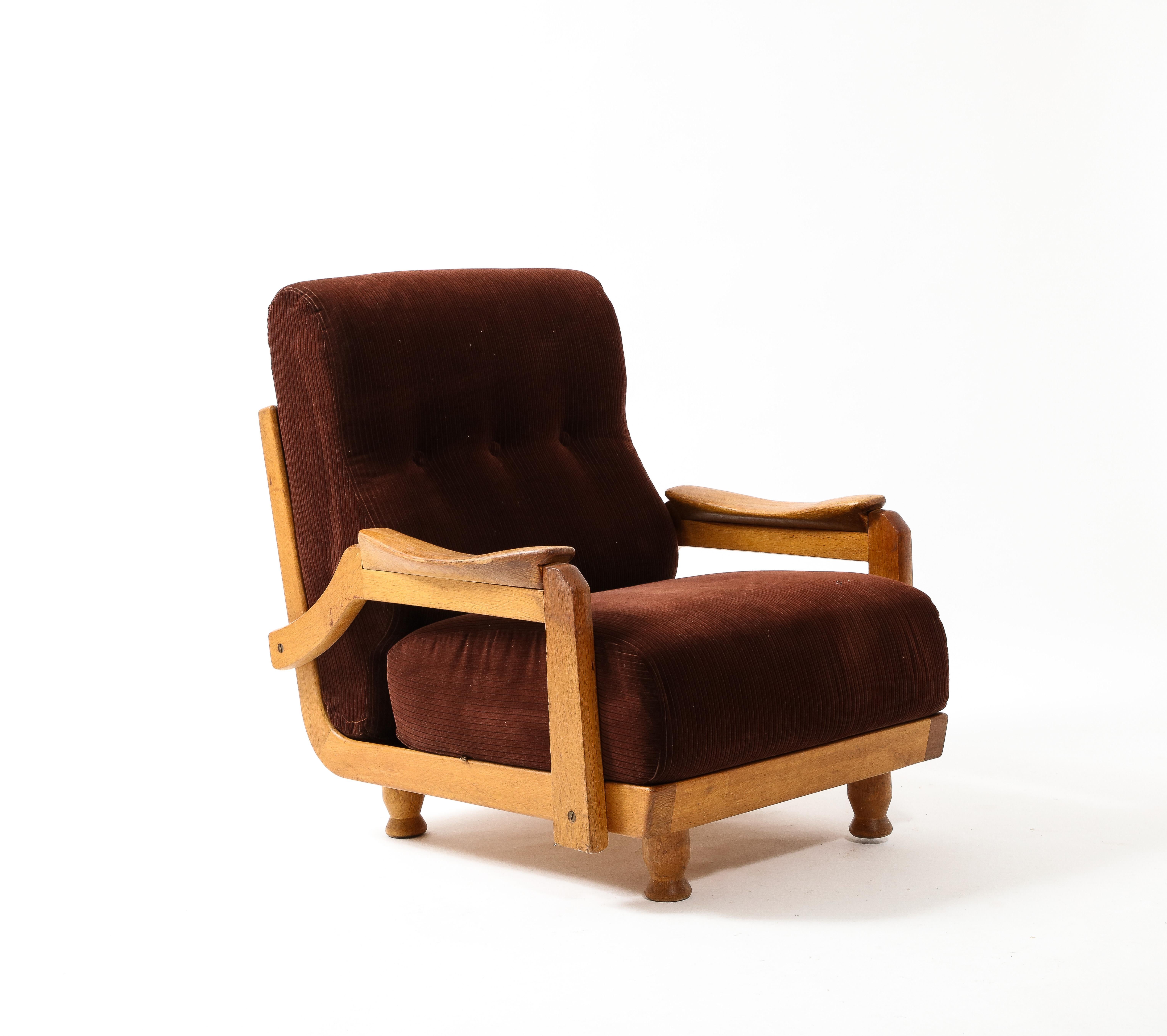 Guillerme & Chambron Hazelnut Velvet Lounge Chairs, France 1950 For Sale 1