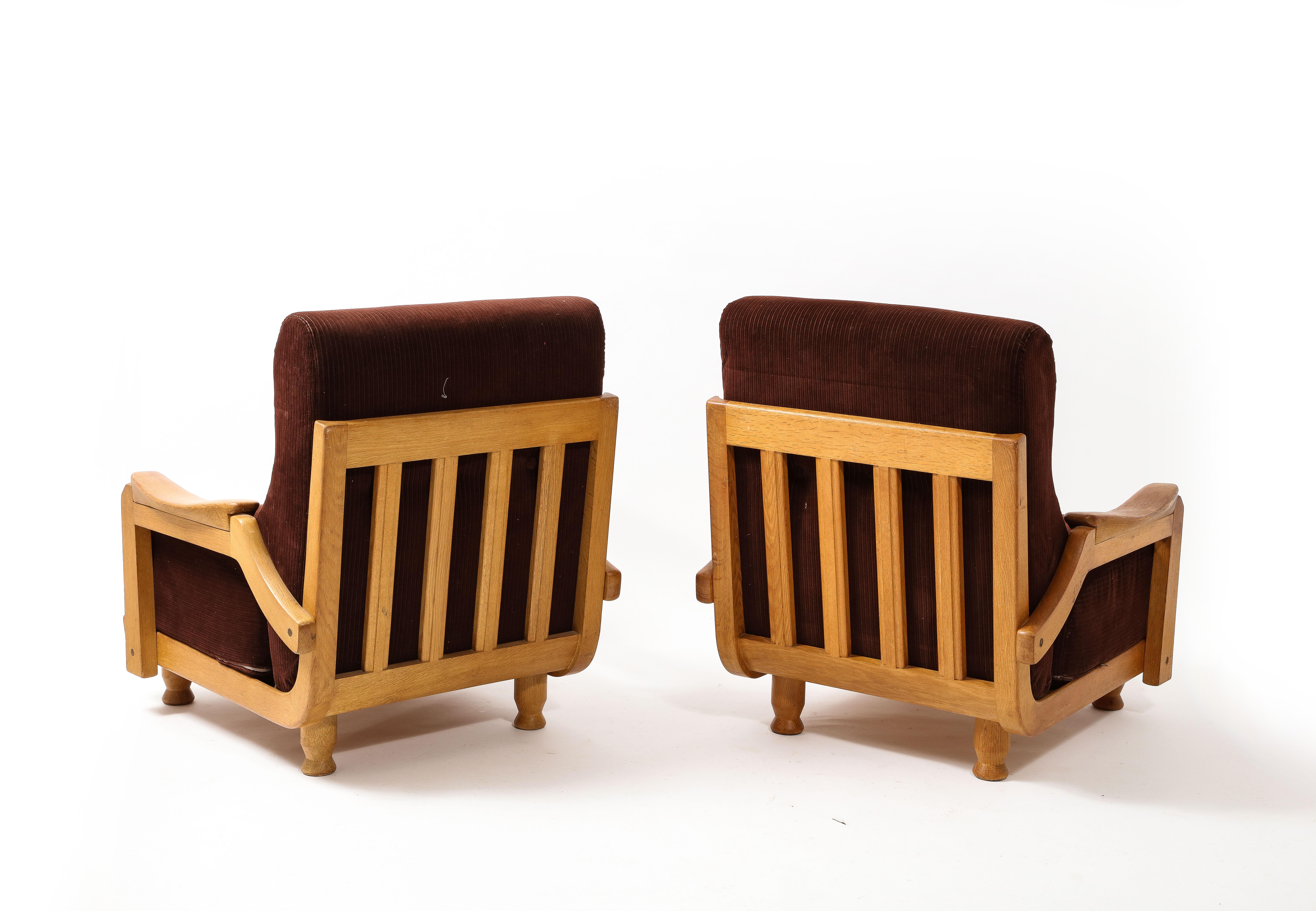 Guillerme & Chambron Hazelnut Velvet Lounge Chairs, France 1950 For Sale 3