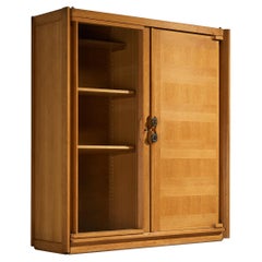 Guillerme & Chambron Highboard in Oak Glass and Ceramic Handles