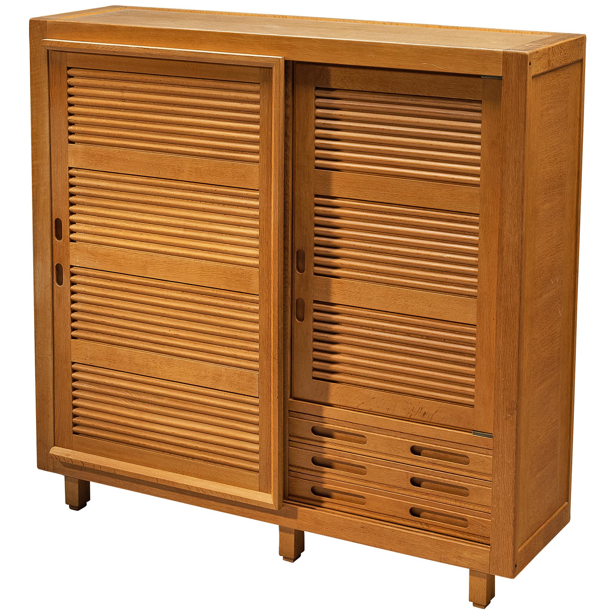Guillerme 
Chambron Highboard in Oak with Carved Doors For Sale