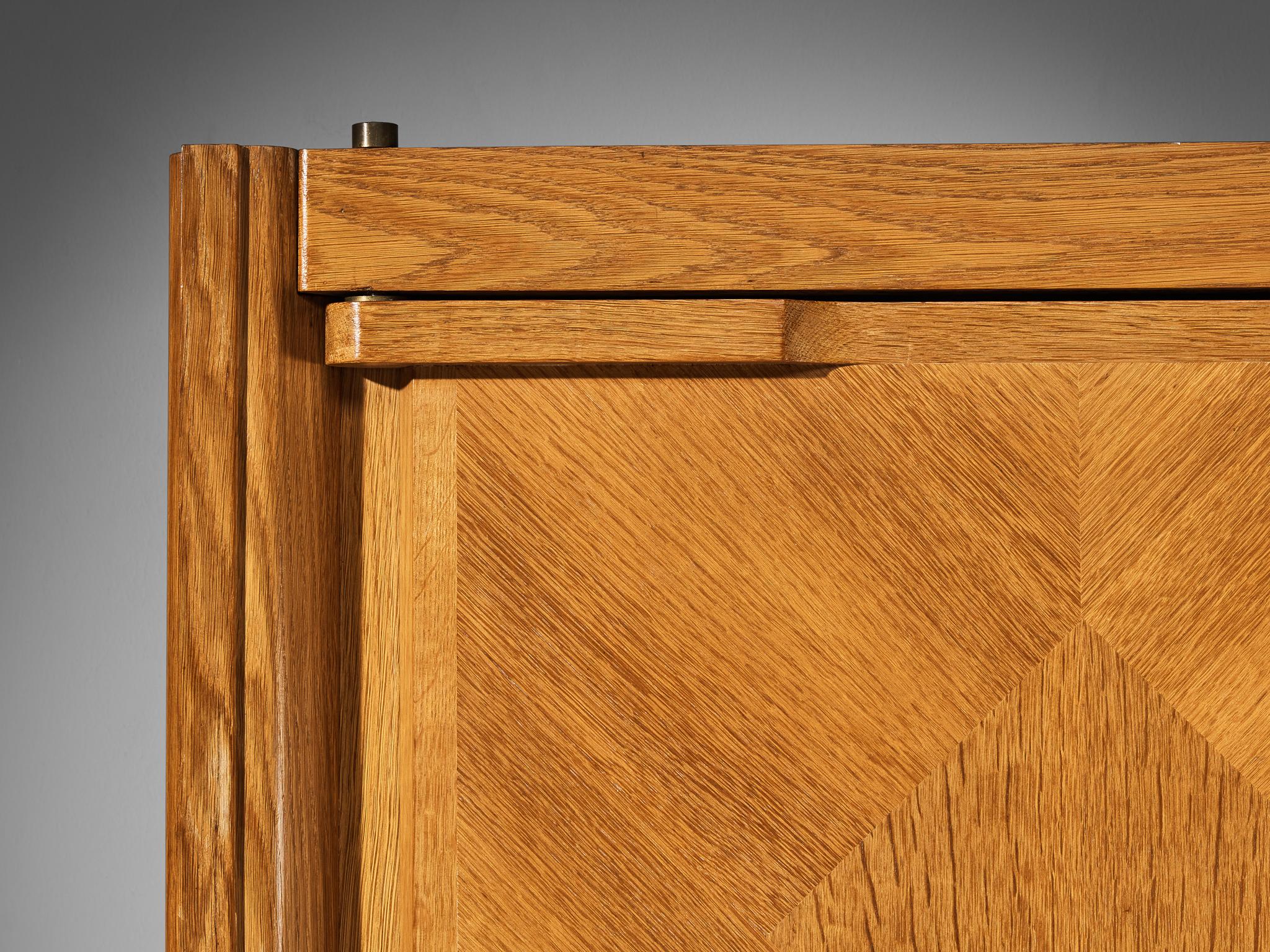 French Guillerme & Chambron Highboard in Oak with Ceramic Handles For Sale