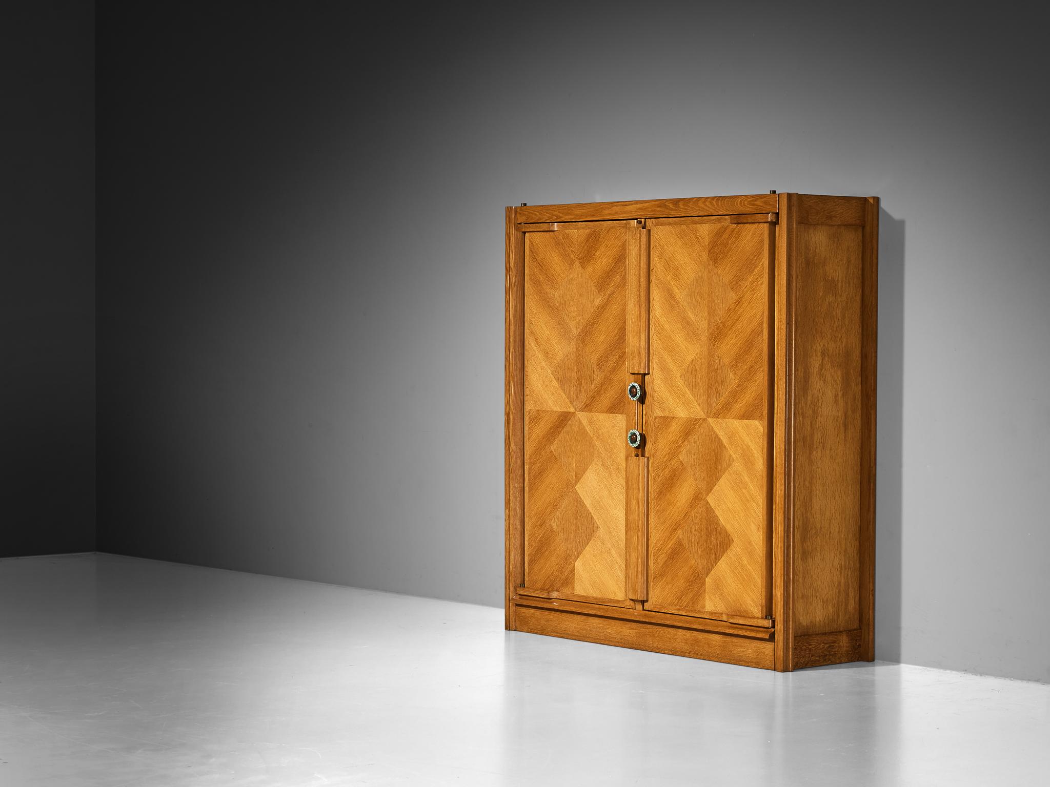 Mid-20th Century Guillerme & Chambron Highboard in Oak with Ceramic Handles For Sale