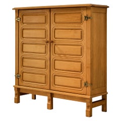 Guillerme & Chambron Highboard in Solid Oak and Brass