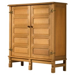 Guillerme & Chambron Highboard in Solid Oak and Brass