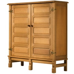 Guillerme & Chambron Highboard in Solid Oak and Brass