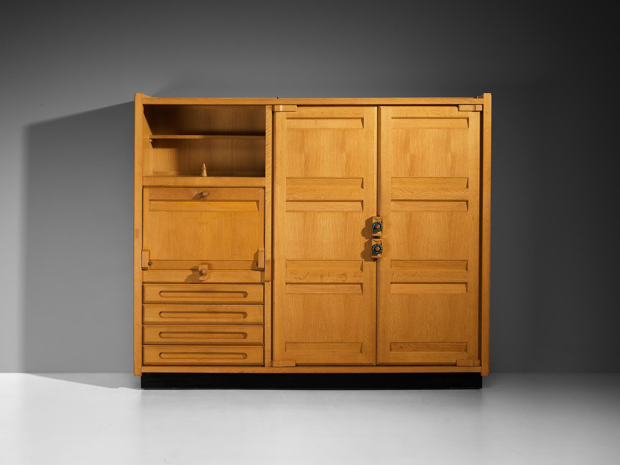 French Guillerme & Chambron Highboard or Wardrobe in Solid Oak and Ceramic For Sale