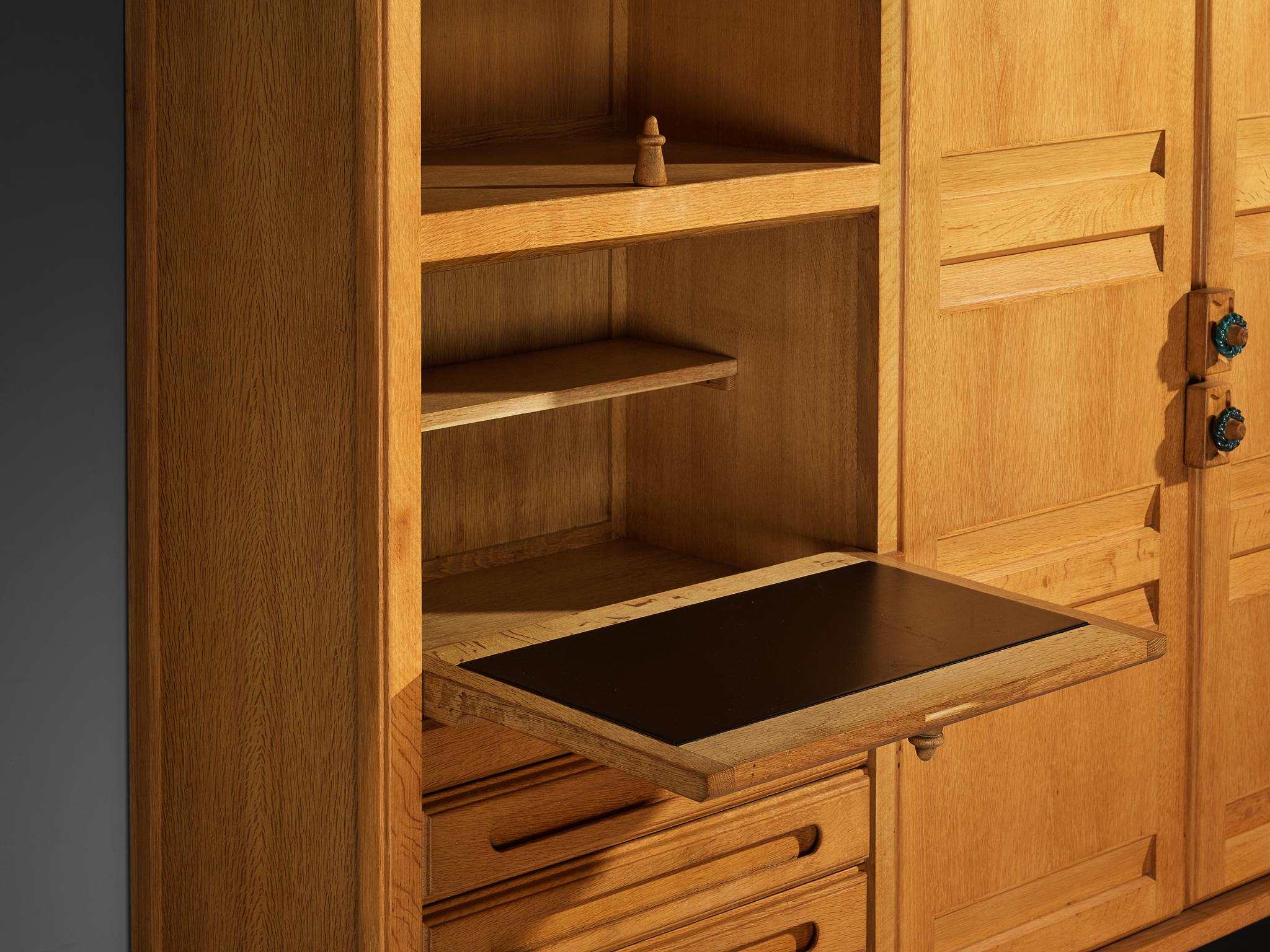 Guillerme & Chambron Highboard or Wardrobe in Solid Oak and Ceramic For Sale 2