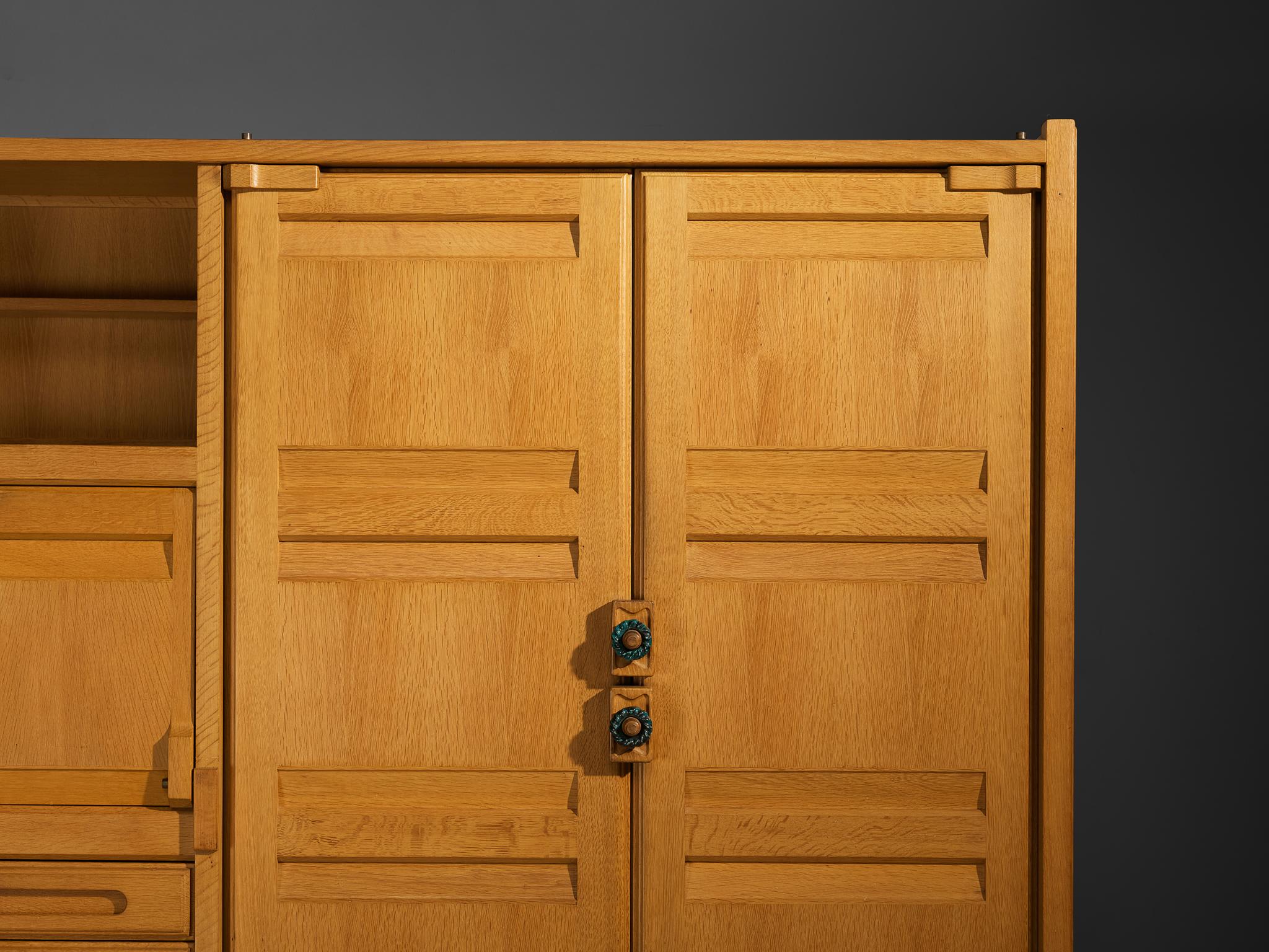 Guillerme & Chambron Highboard or Wardrobe in Solid Oak and Ceramic For Sale 3
