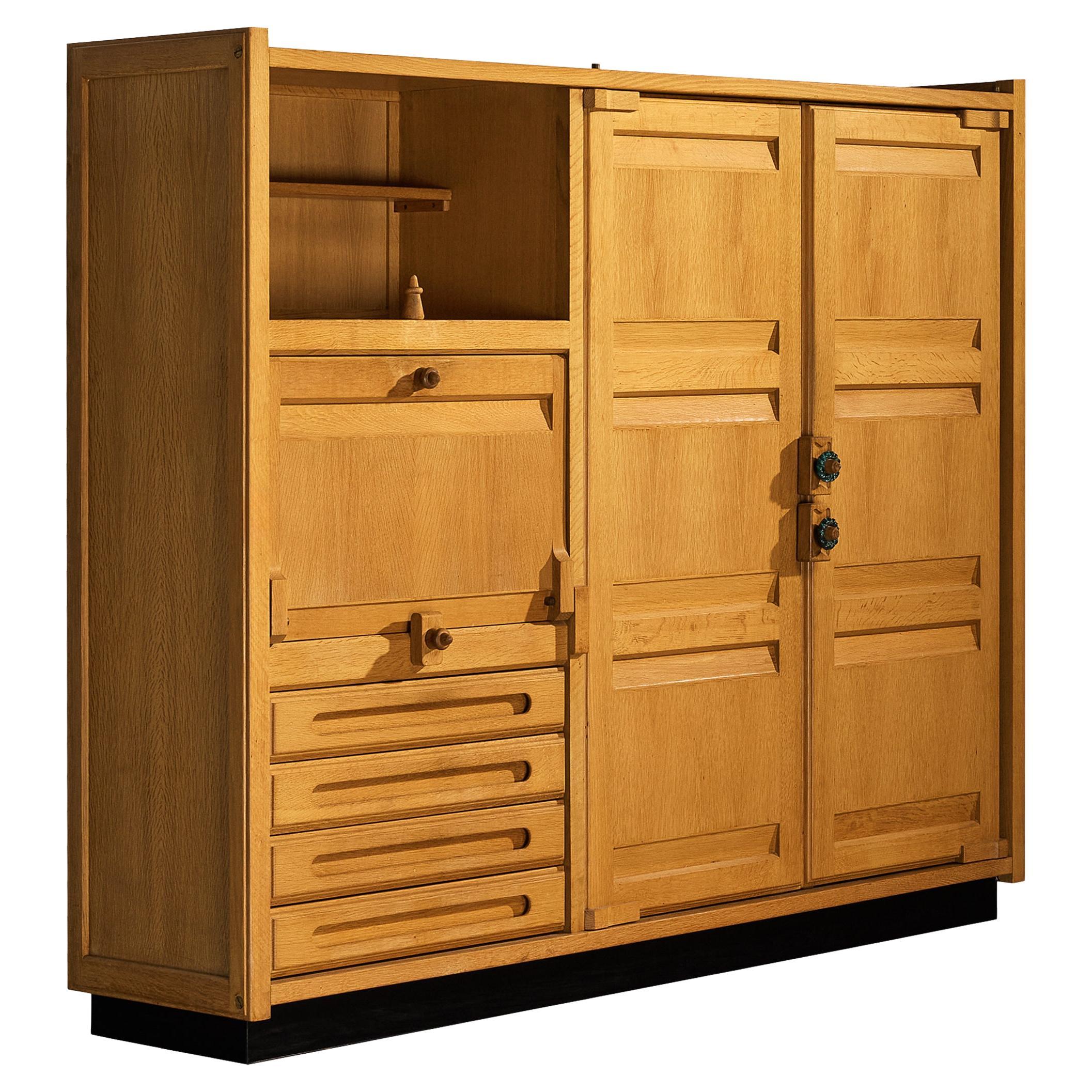 Guillerme & Chambron Highboard or Wardrobe in Solid Oak and Ceramic For Sale