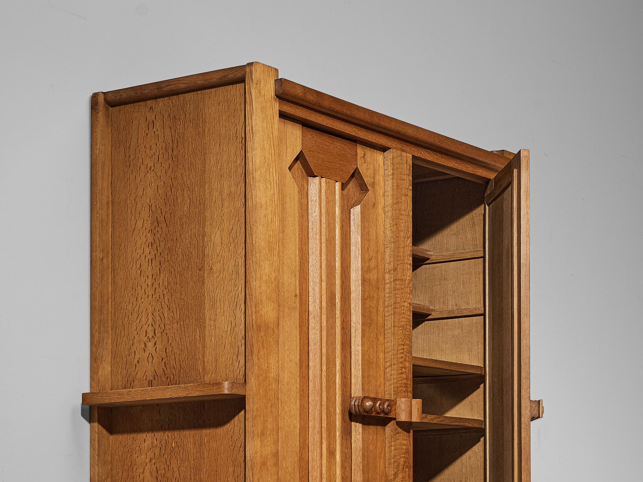 Mid-Century Modern Guillerme & Chambron Highboard with Graphical Doors in Oak 