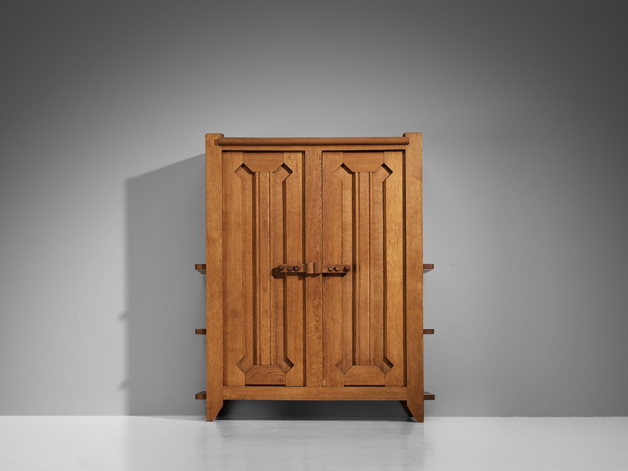 Mid-20th Century Guillerme & Chambron Highboard with Graphical Doors in Oak 