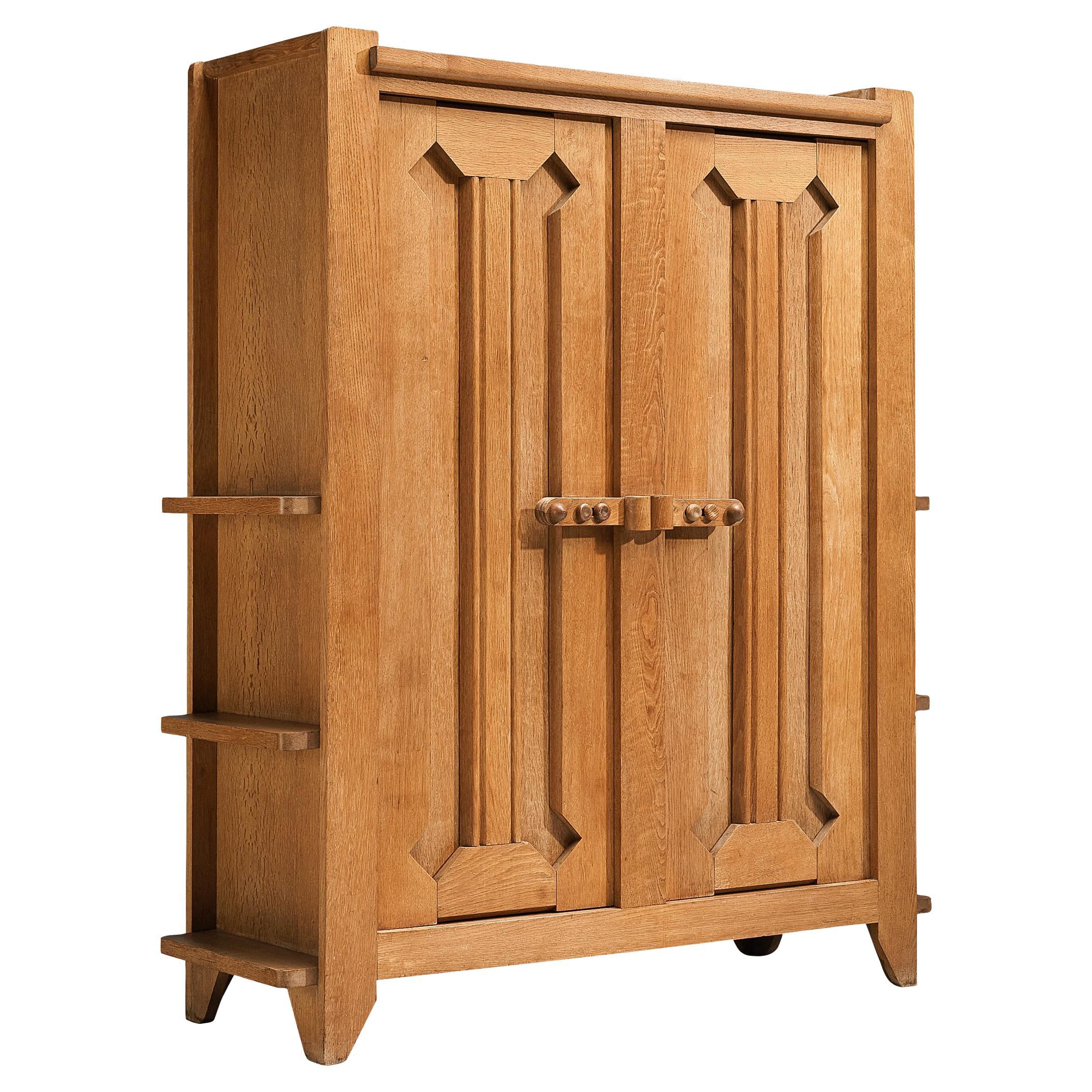 Guillerme & Chambron Highboard with Graphical Doors in Oak  For Sale