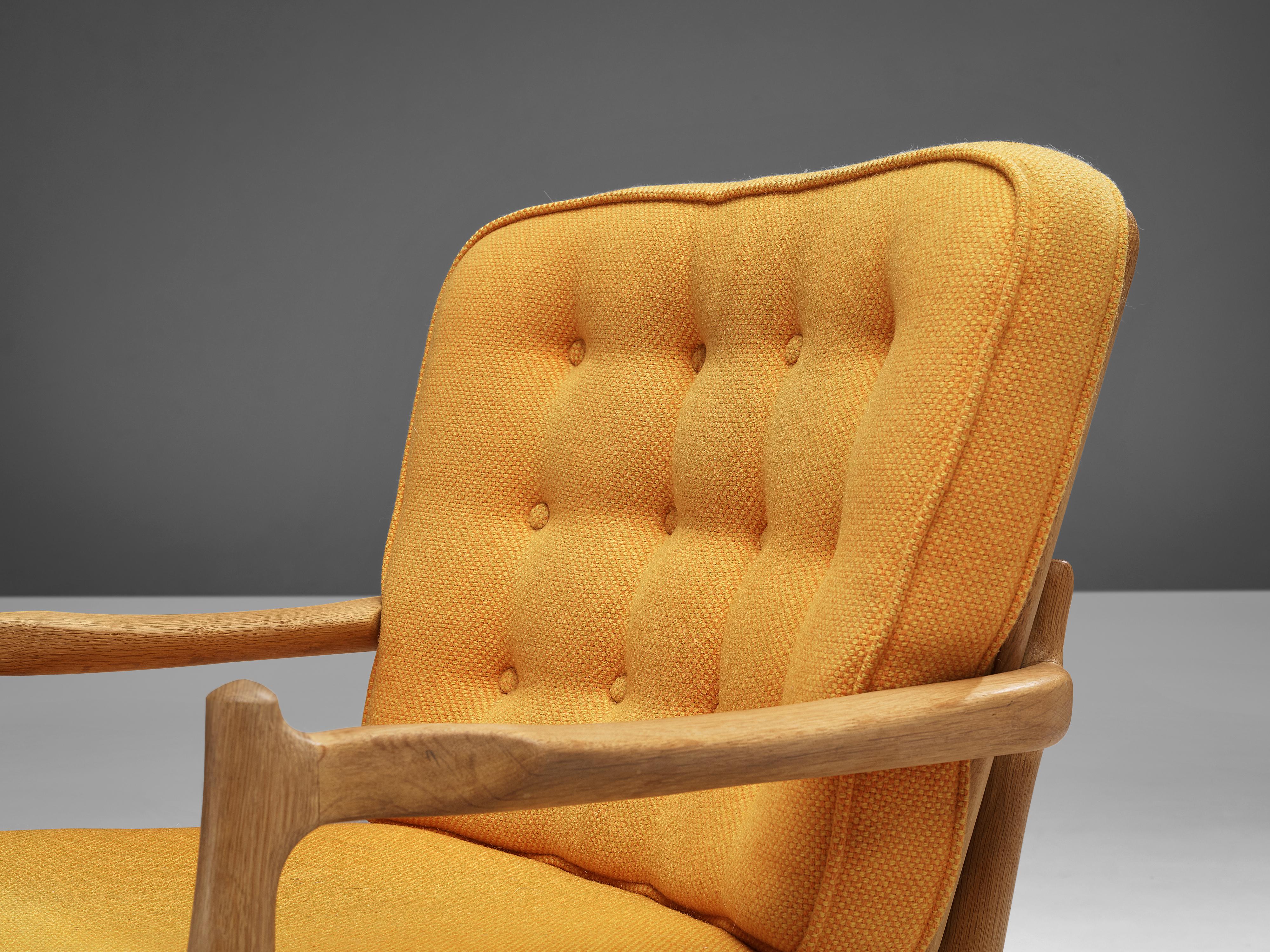 Mid-Century Modern Guillerme & Chambron ‘José’ Armchair in Solid Oak and Fabric
