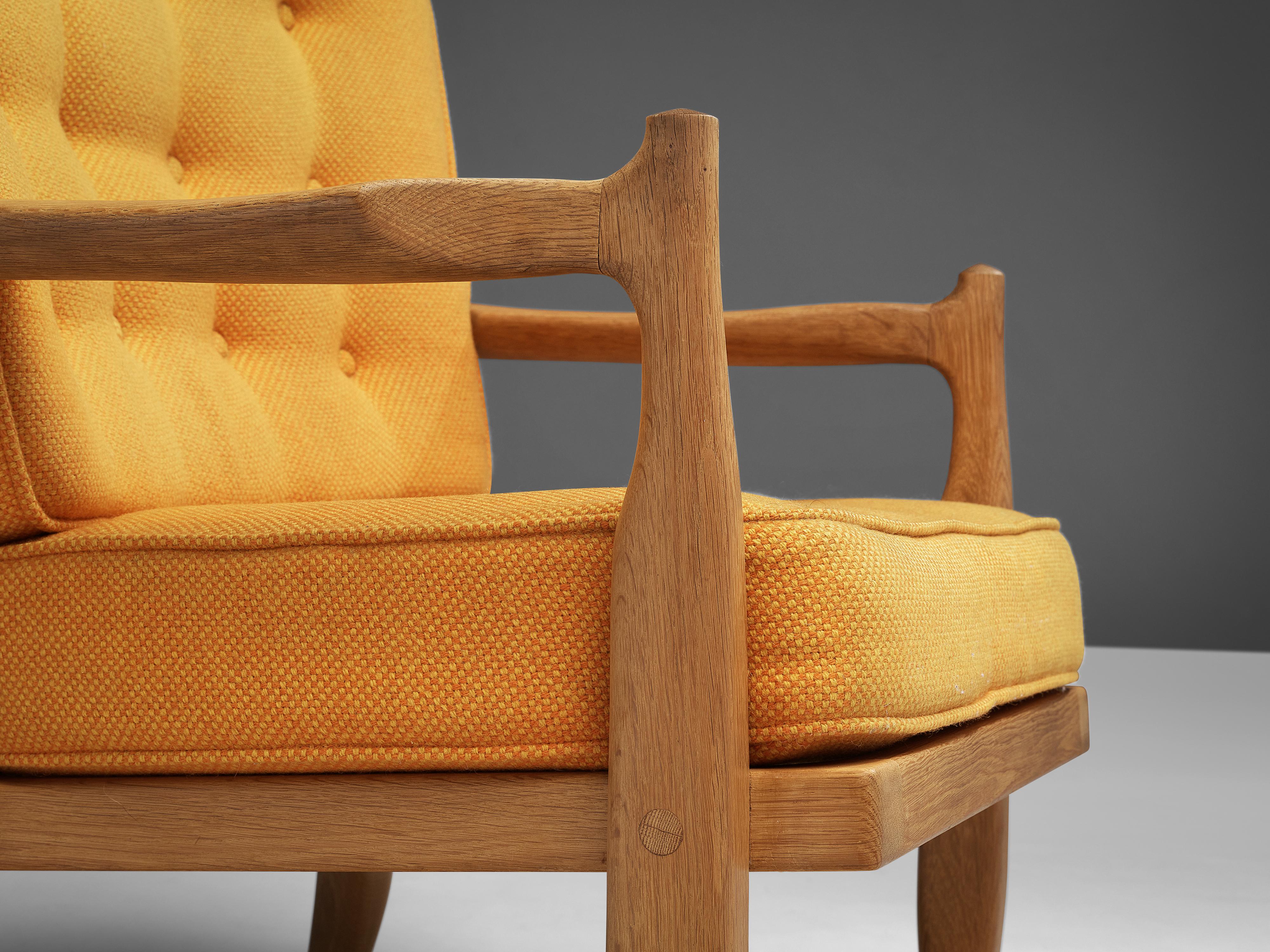Guillerme & Chambron ‘José’ Armchair in Solid Oak and Fabric 2