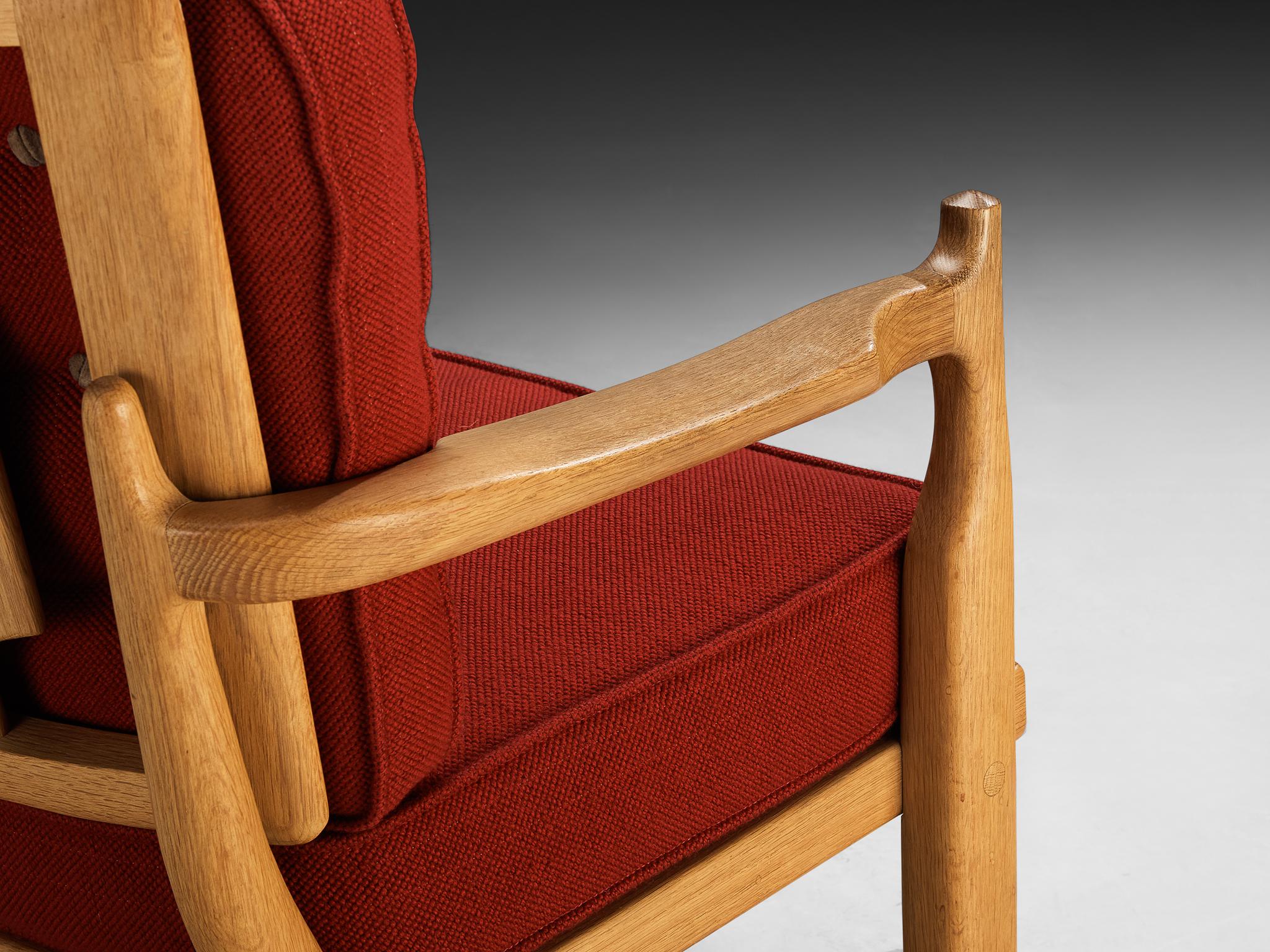 French Guillerme & Chambron 'Jose' Lounge Chair in Oak For Sale