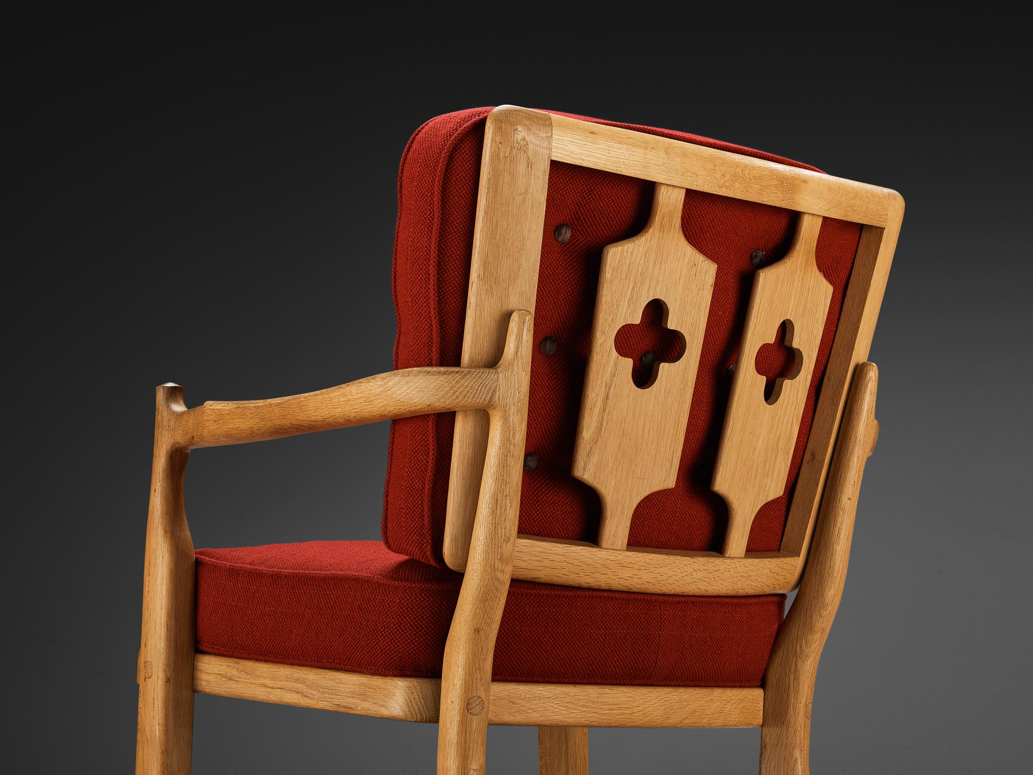Fabric Guillerme & Chambron 'Jose' Lounge Chair in Oak For Sale