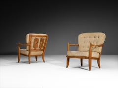 Sedia da salotto 'Jose' di Guillerme & Chambron in rovere massiccio e lana beige