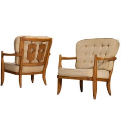 Sedia da salotto 'Jose' di Guillerme & Chambron in rovere massiccio e lana beige