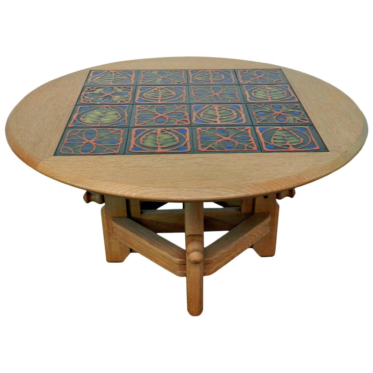 Guillerme & Chambron "Ladislas" Oak and Ceramic Adjustable Table, Votre Maison For Sale