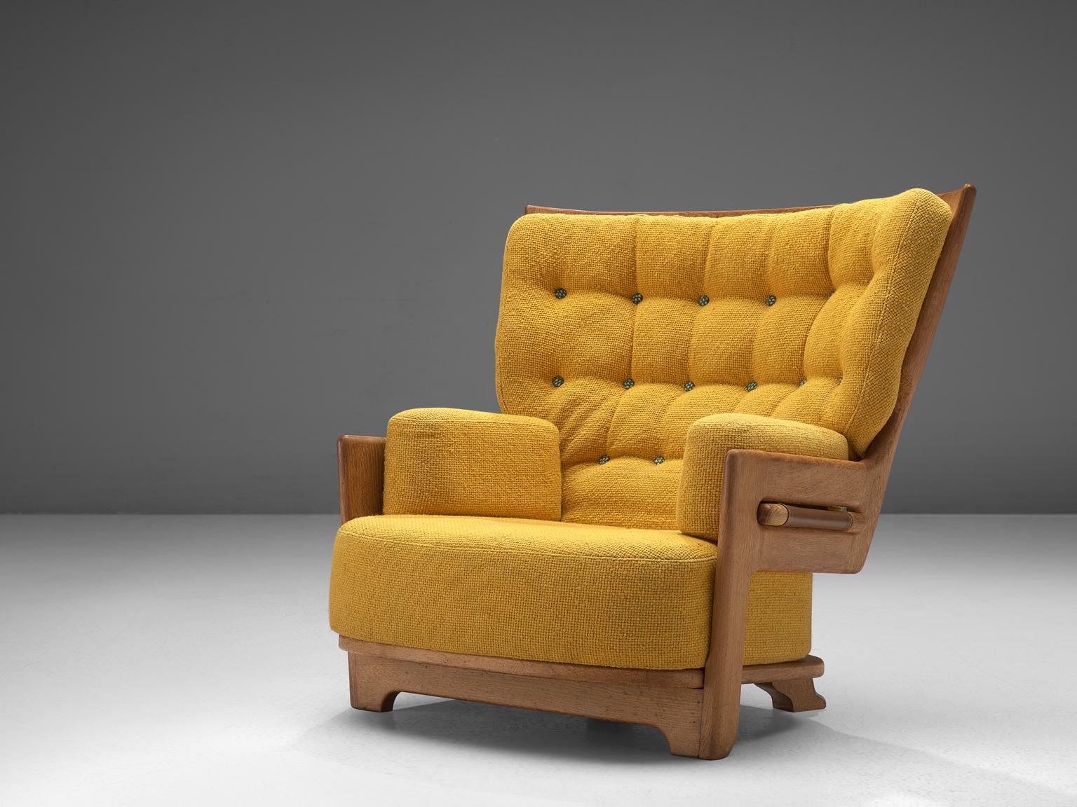 Mid-Century Modern Guillerme & Chambron Large High Back Chair in Sunflower Yellow Upholstery
