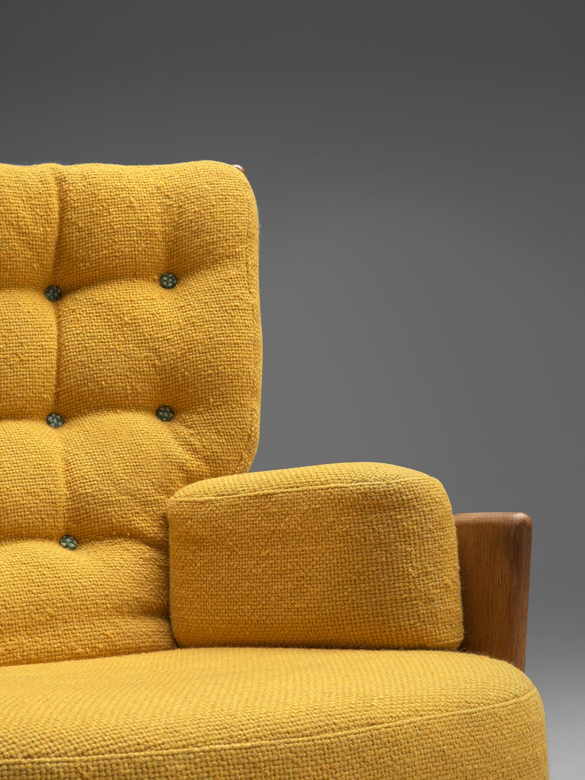 Mid-20th Century Guillerme & Chambron Large High Back Chair in Sunflower Yellow Upholstery