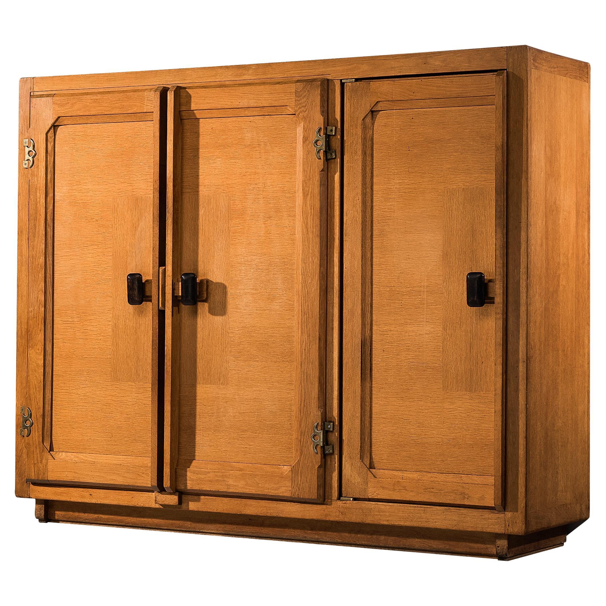 Guillerme & Chambron Large Highboard in Oak and Brass