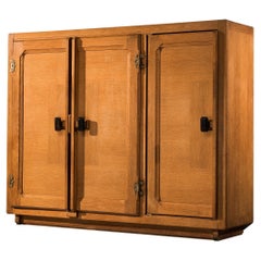 Guillerme & Chambron Large Highboard in Oak and Brass