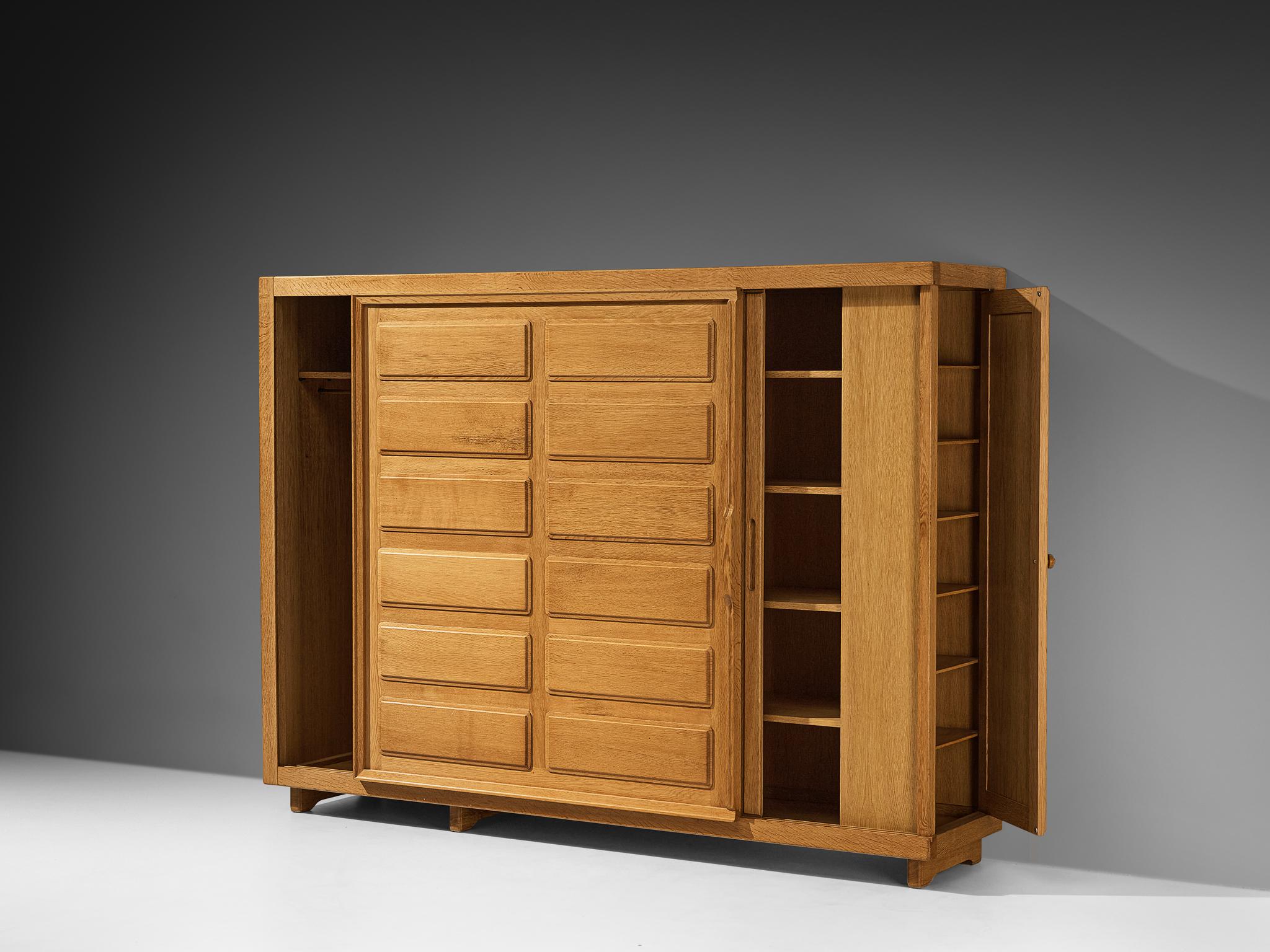 Guillerme & Chambron Large Highboard or Wardrobe in Oak with Carved Doors For Sale 5