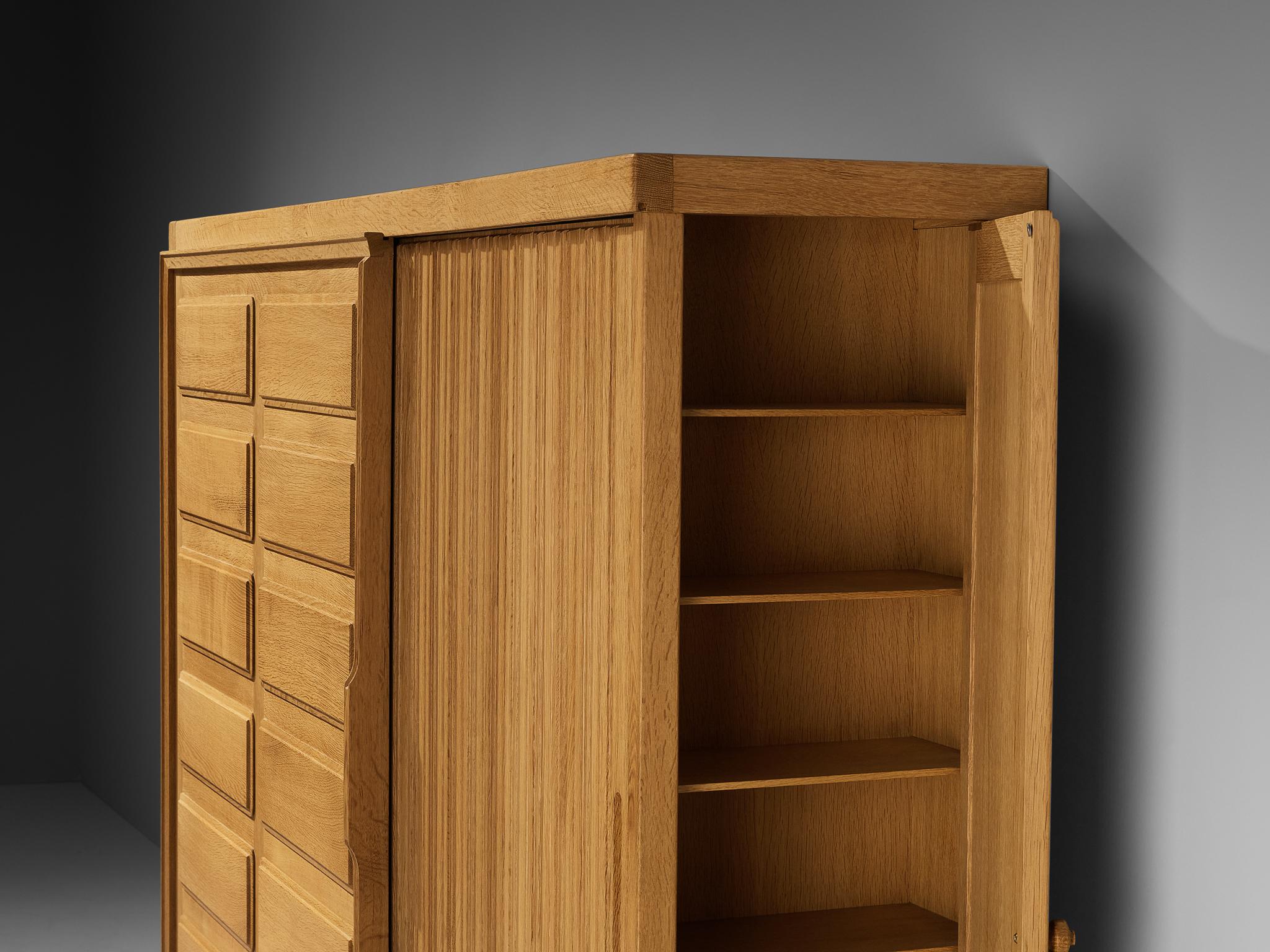 French Guillerme & Chambron Large Highboard or Wardrobe in Oak with Carved Doors For Sale