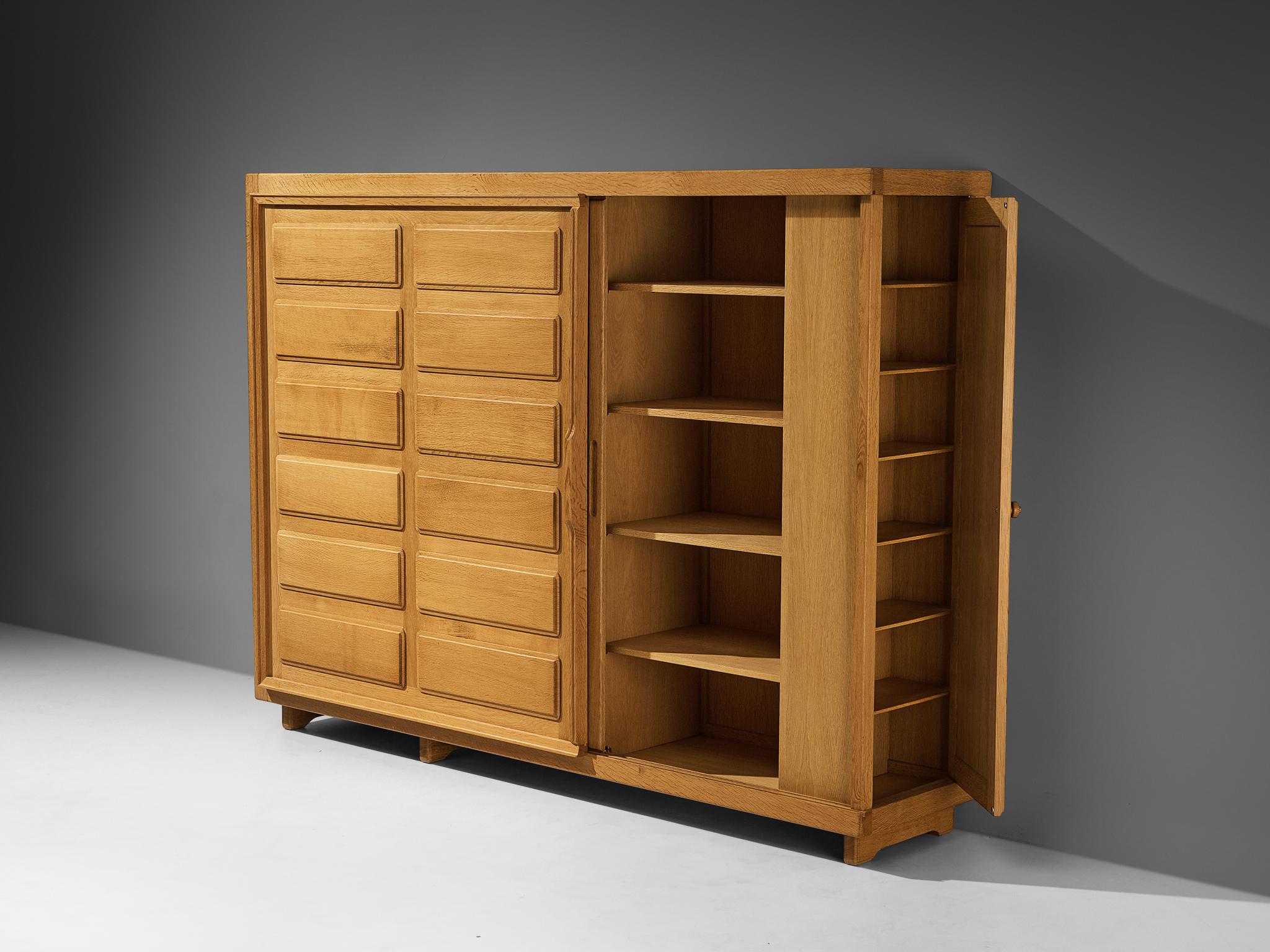 Guillerme & Chambron Large Highboard or Wardrobe in Oak with Carved Doors For Sale 1