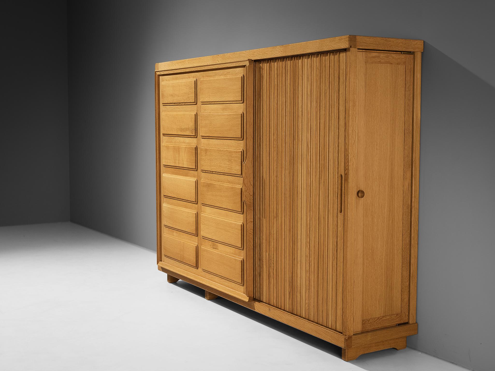 Guillerme & Chambron Large Highboard or Wardrobe in Oak with Carved Doors For Sale 3