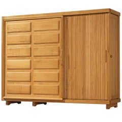 Guillerme & Chambron Large Highboard or Wardrobe in Oak with Carved Doors