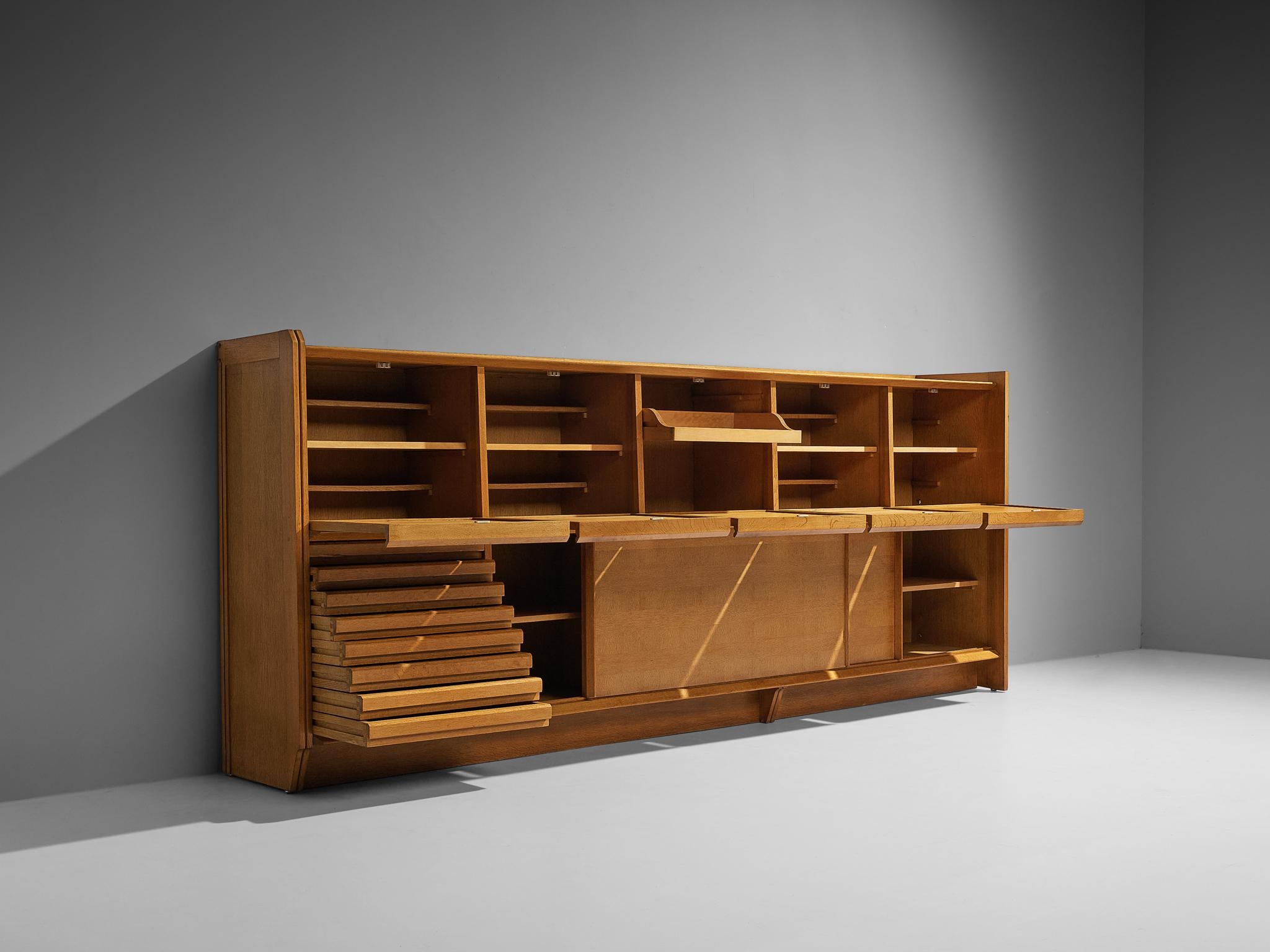 Mid-Century Modern Guillerme & Chambron Large Sideboard in Oak For Sale