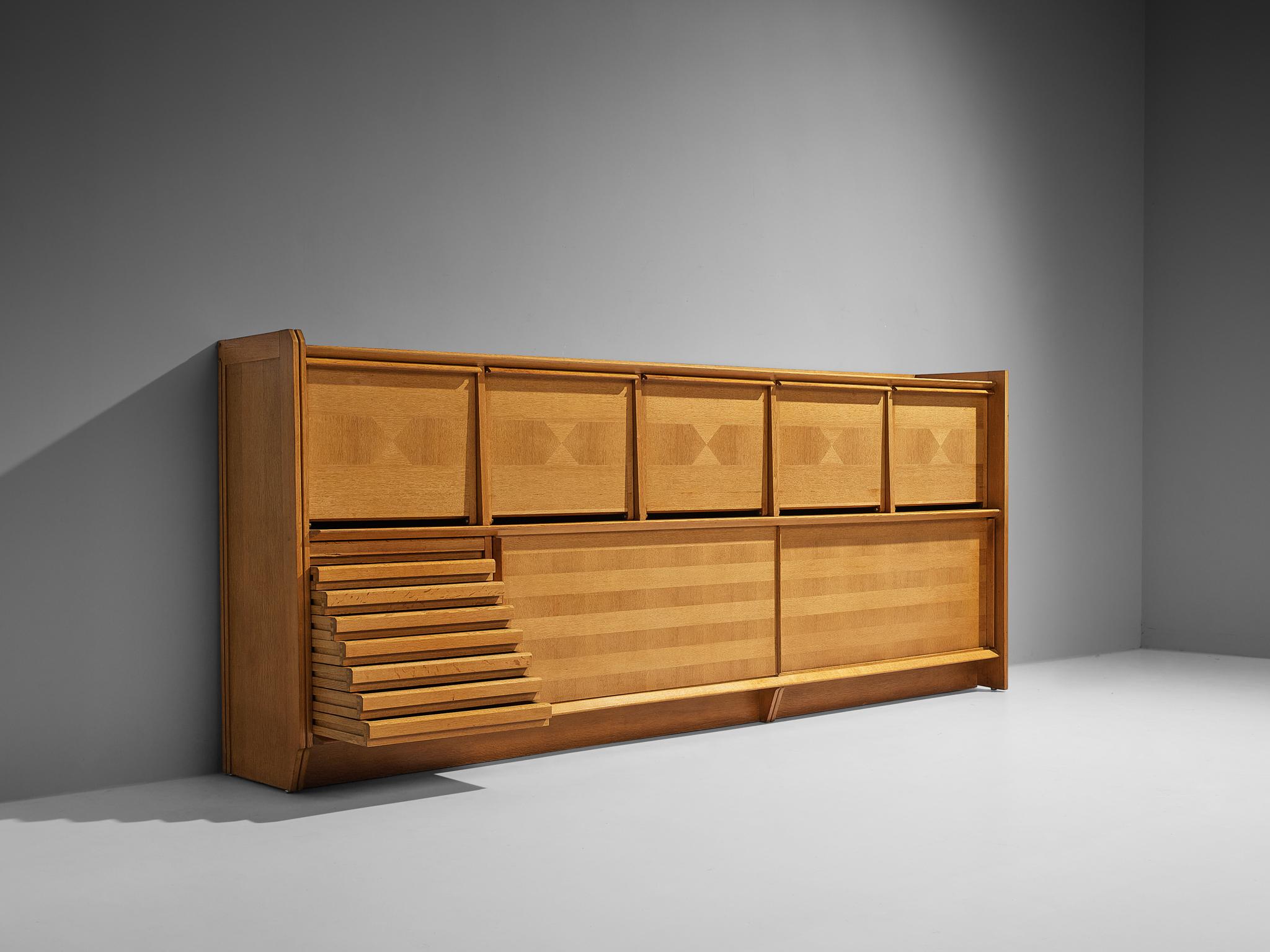 Mid-20th Century Guillerme & Chambron Large Sideboard in Oak For Sale